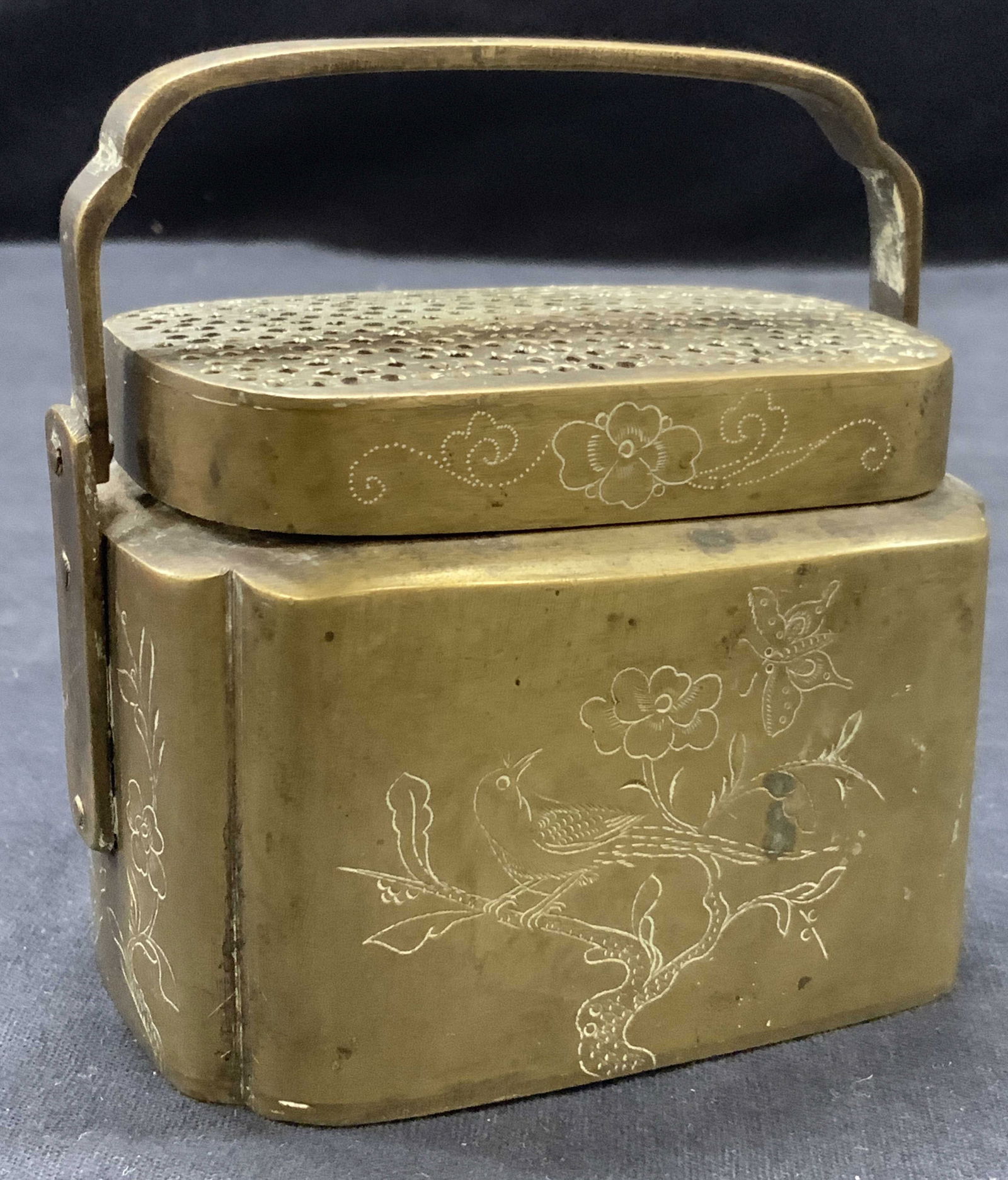 Stamped Asian Etched Brass Incense Box (1 of 7)