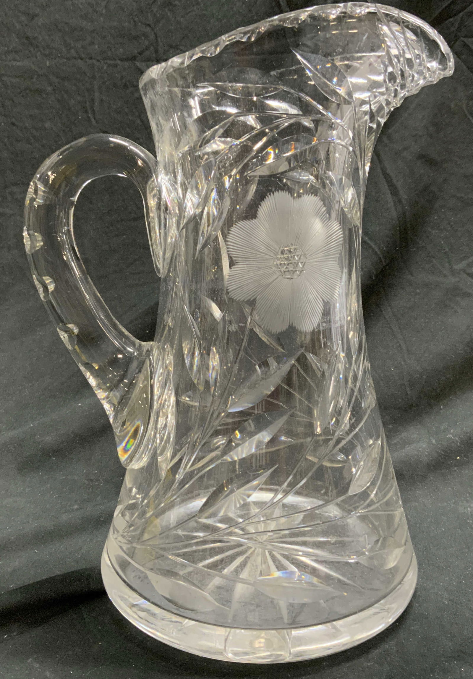 Vintage Floral Cut Crystal Pitcher Vessel (1 of 7)