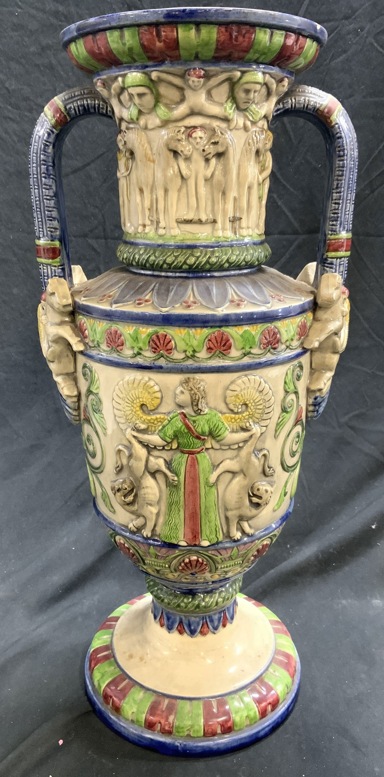 Antq Egyptian Revival Majolica Amphora Teplitz Vase (1 of 10)
