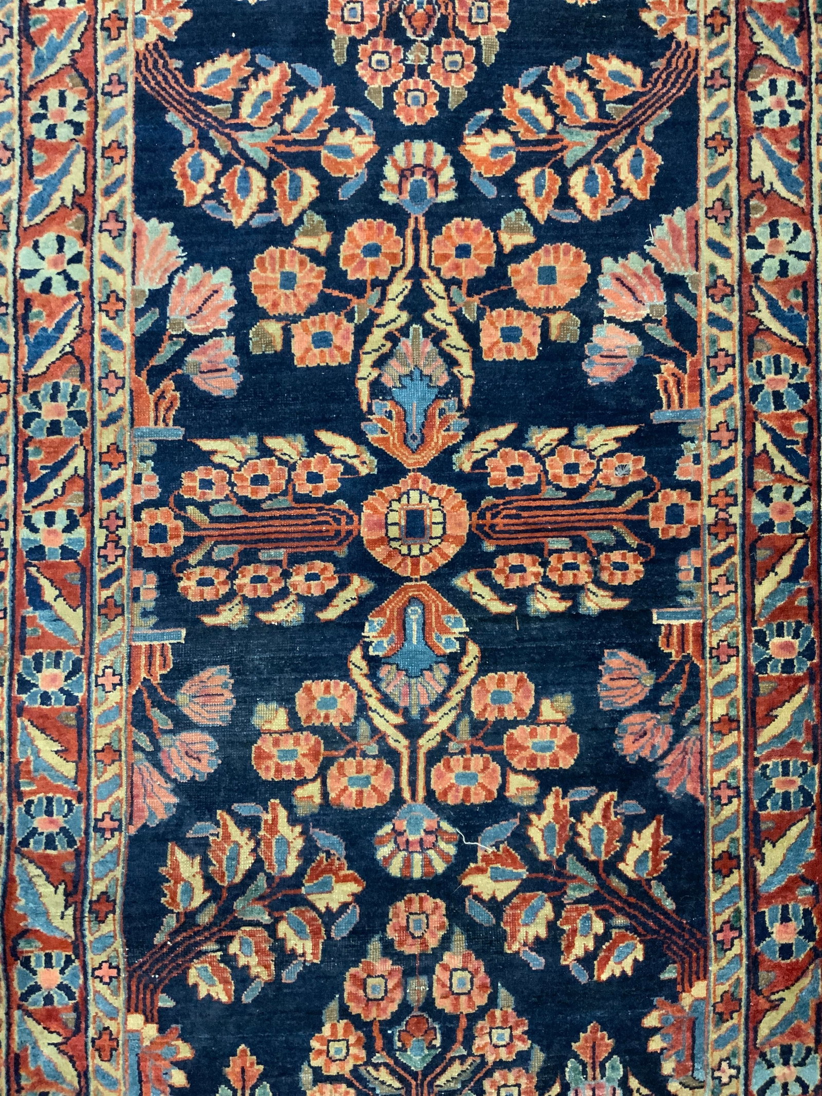 Vintage Handmade Persian Wool Area Rug: Rug is handmade and wool. Piece has intricate multi toned floral motif & geometric detail. Rug is vintage. Piece measures approximately 60 inches long 31 inches wide Rug, carpet, wool rug, Persian rug