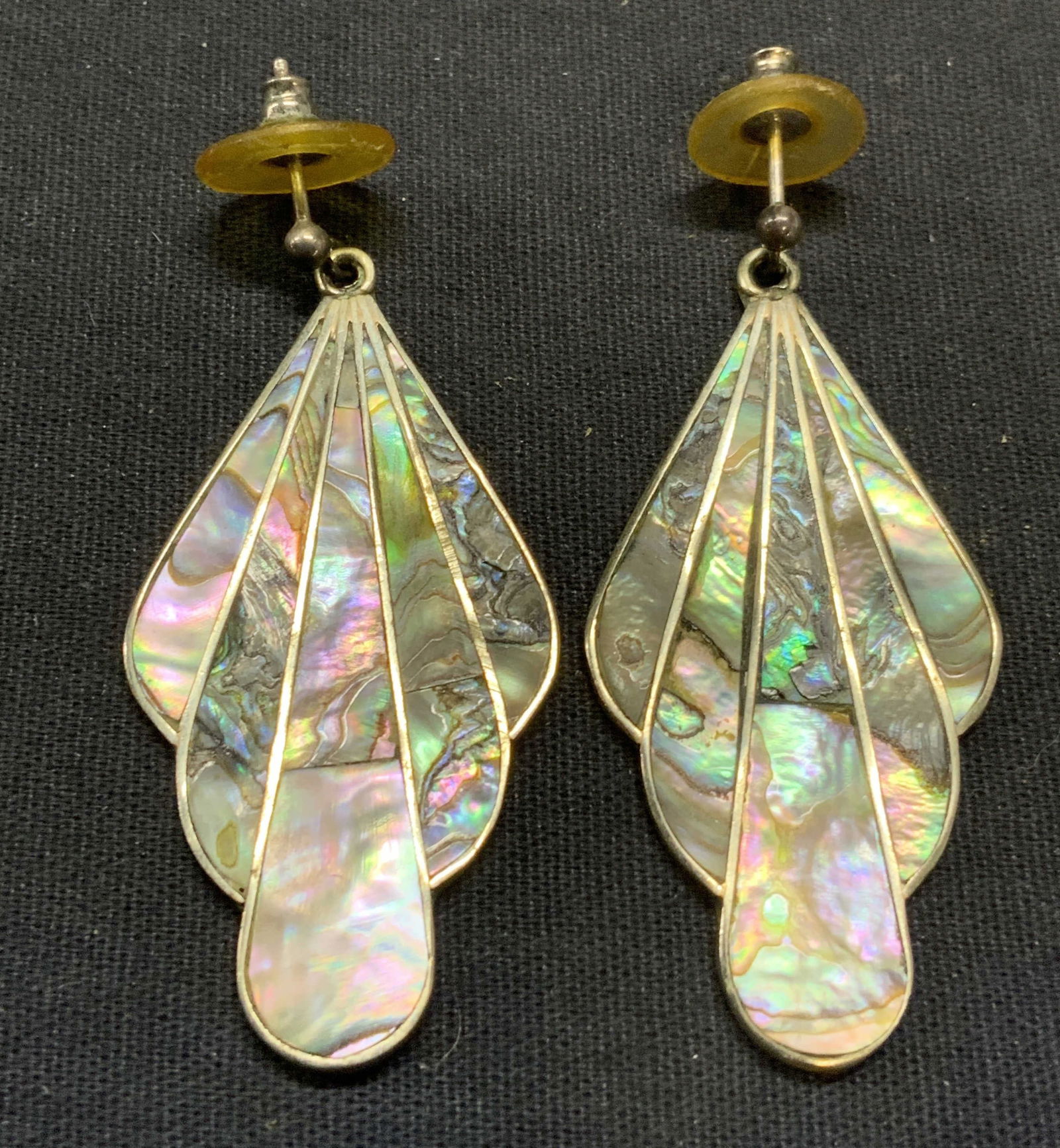 Vintage Alpaca Abalone Shell Earrings, Mexico (1 of 7)