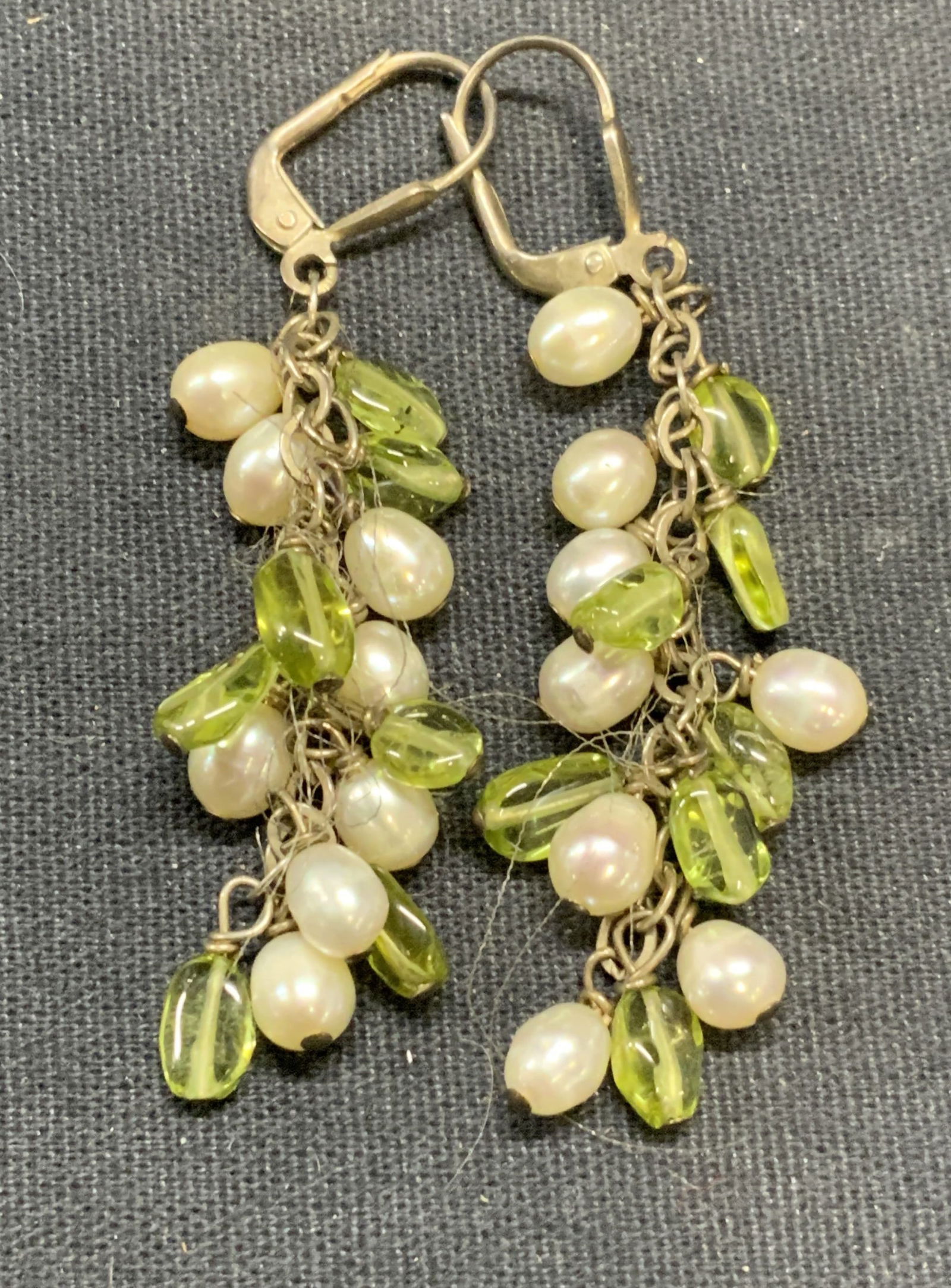 Sterling Silver Pearl & Green Gem Earrings (1 of 6)