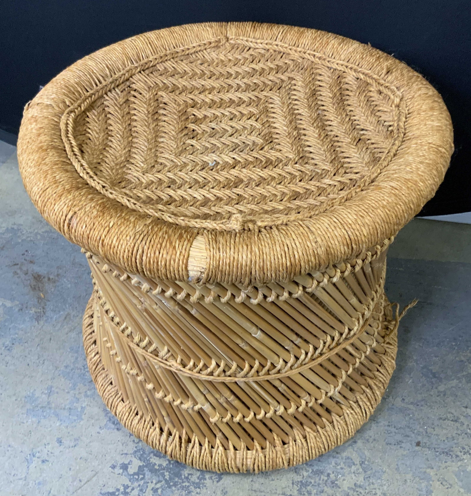 Vintage Woven Rattan & Bamboo Side Table / Stool (1 of 7)