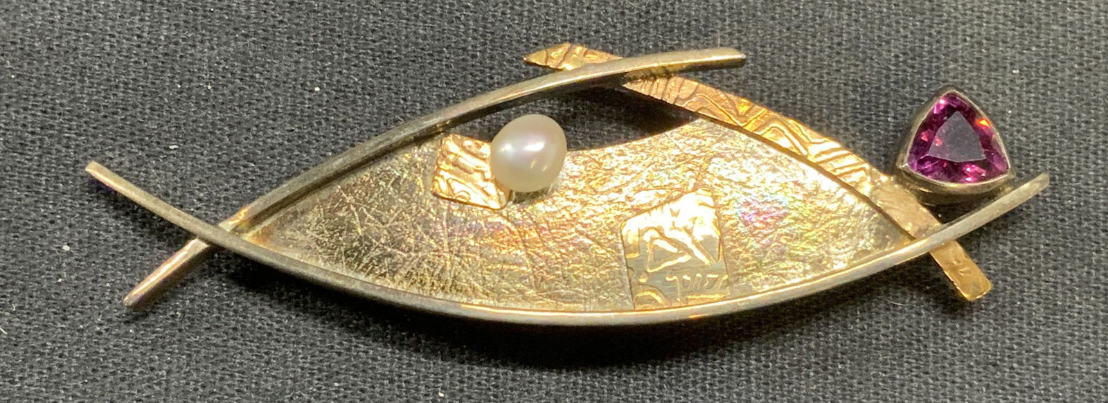 Signed Sterling Silver 14k Gold Pearl Brooch (1 of 6)