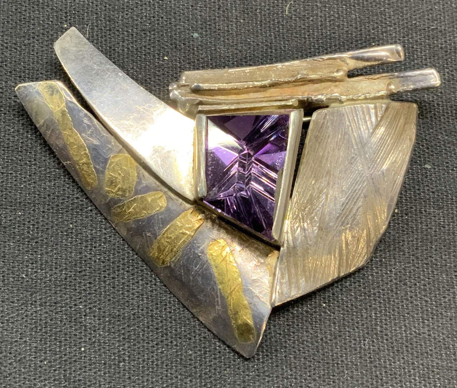 Sgn Sterling Silver 14k Gold Amethyst Brooch (1 of 7)