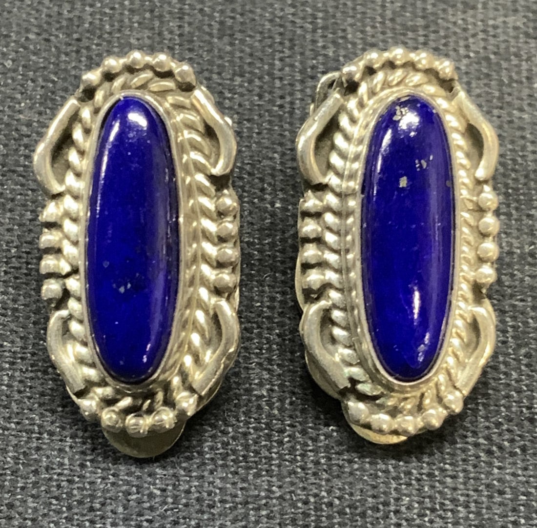 Vintage Sterling Silver Lapis Earrings (1 of 6)
