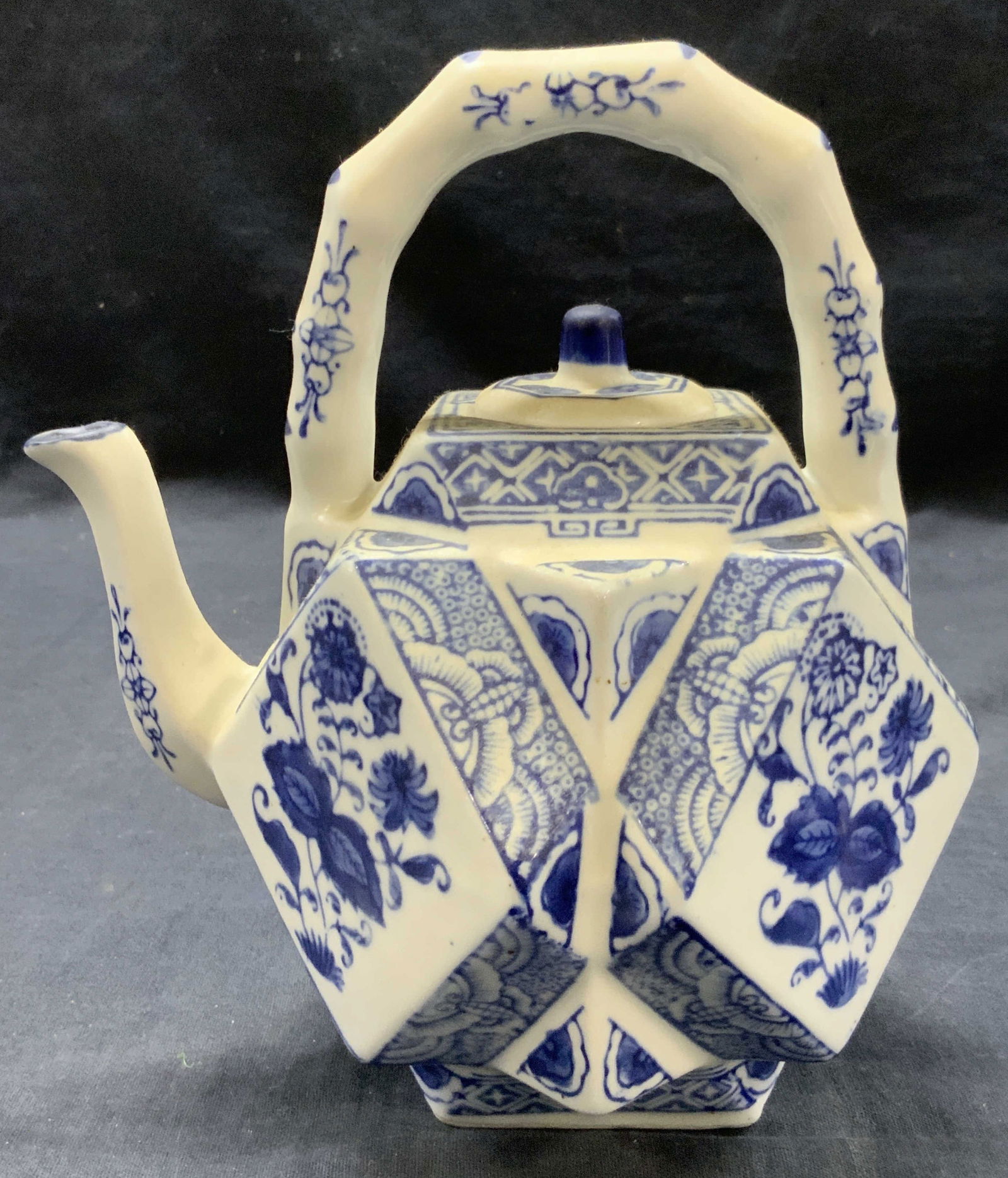 Faceted Porcelain Painted Asian Tea Pot Vessel (1 of 8)