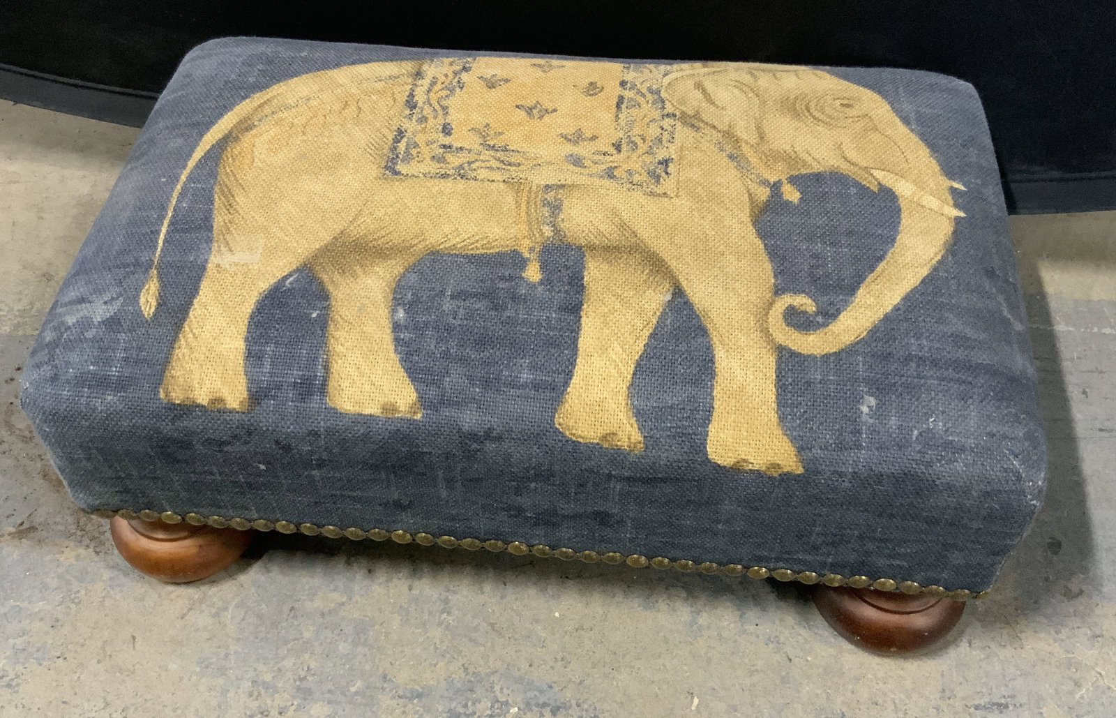 Elephant Motif Fabric & Wood Footstool (1 of 9)