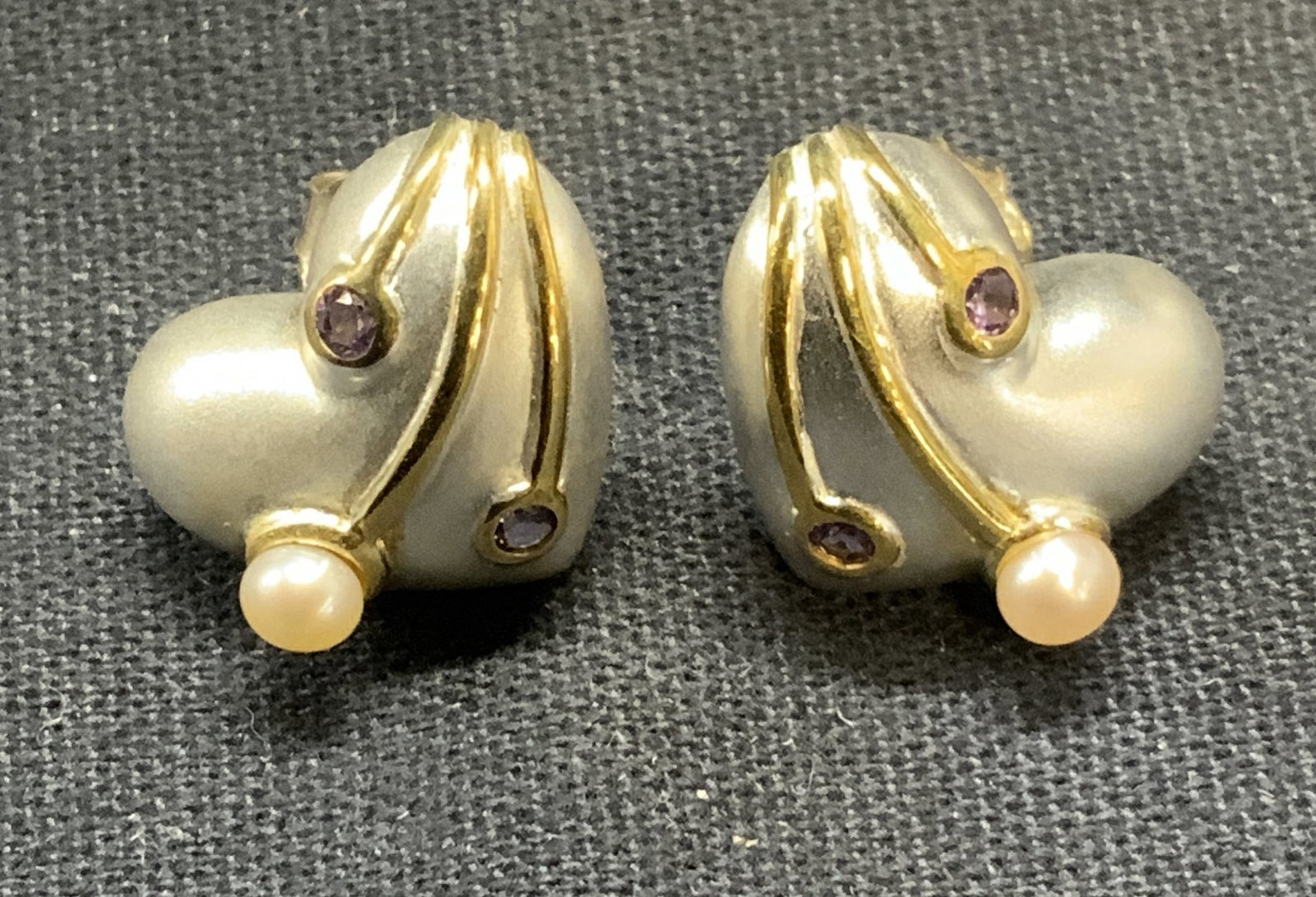 Sterling Silver Pearl & Amethyst Heart Earrings (1 of 6)