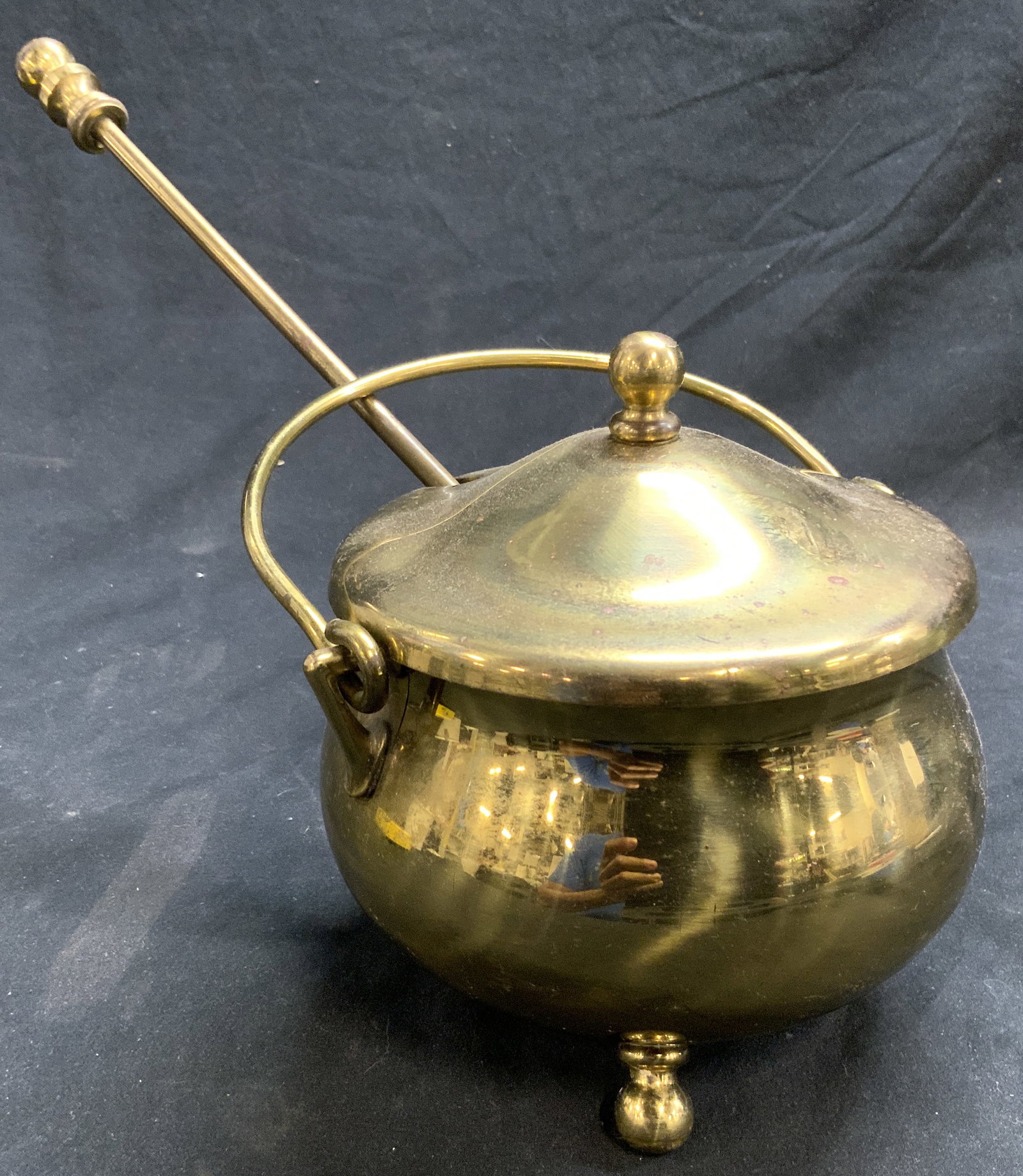 Vtg Footed Brass Smudge Pot W Lid & Stone Wand (1 of 6)