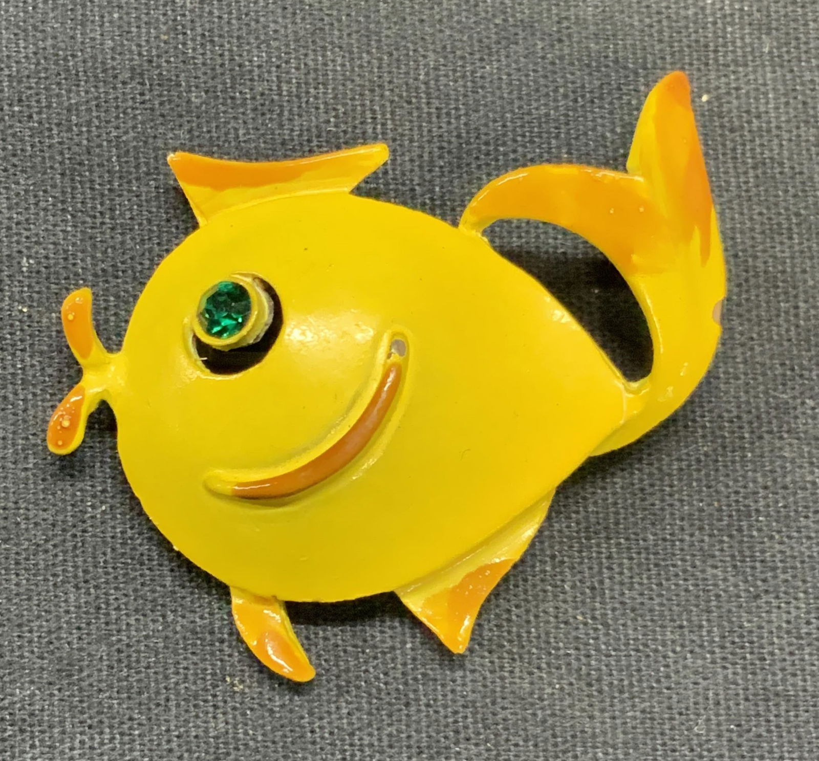 Vintage Yellow Enamel Crystal Fish Brooch (1 of 6)
