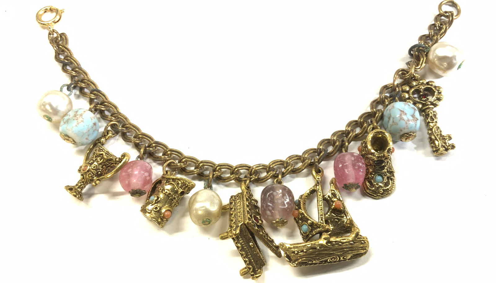 Gold tone Medieval Style Charm Bracelet (1 of 6)
