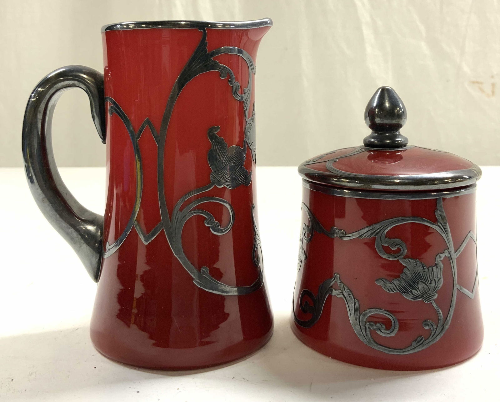 Lot 2 STERLING SILVER Overlay Gls Pitcher & Vessel (1 of 7)