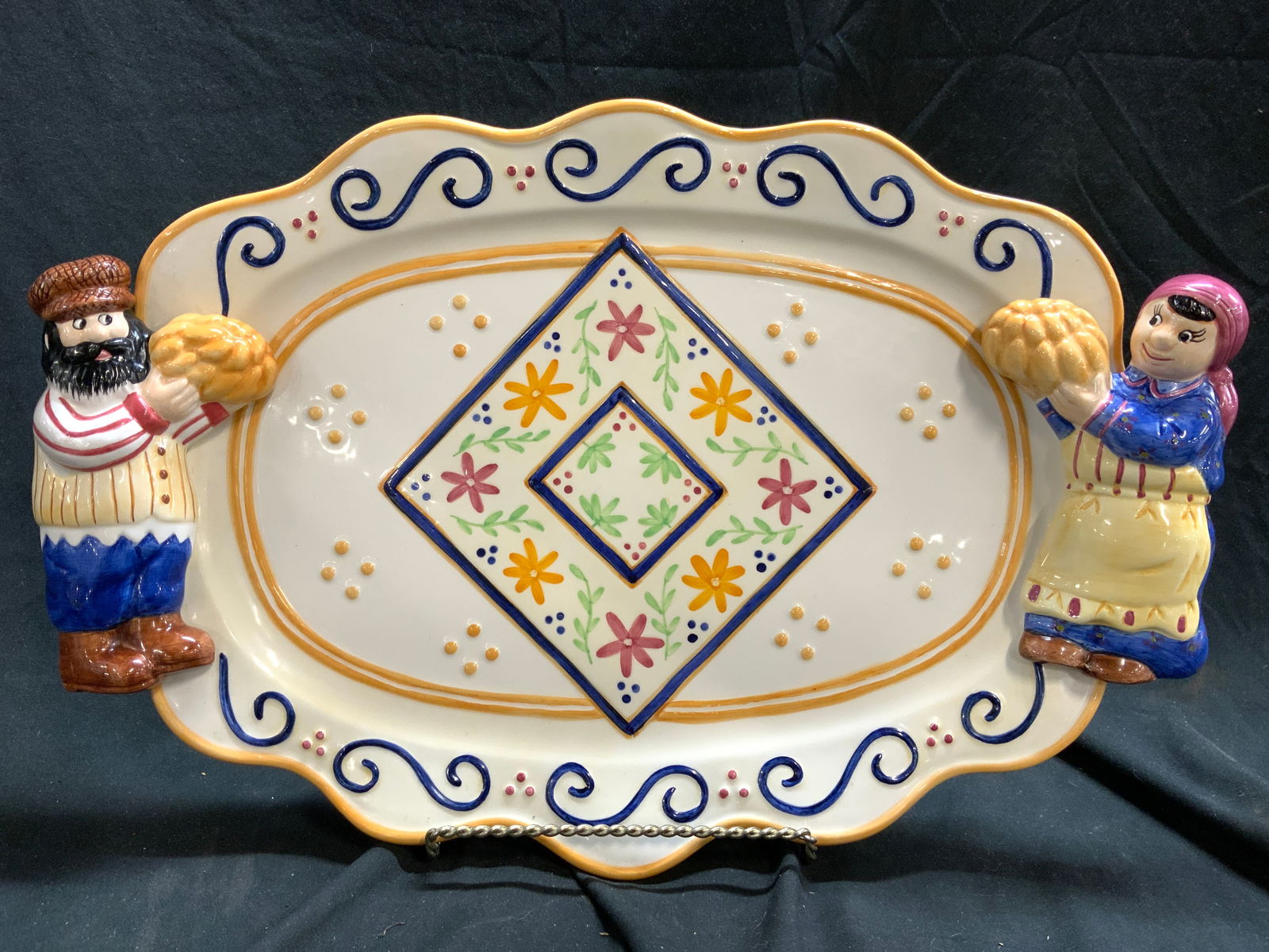 LOTUS Porcelain Serving Tray W Figural Handles 1999 (1 of 9)