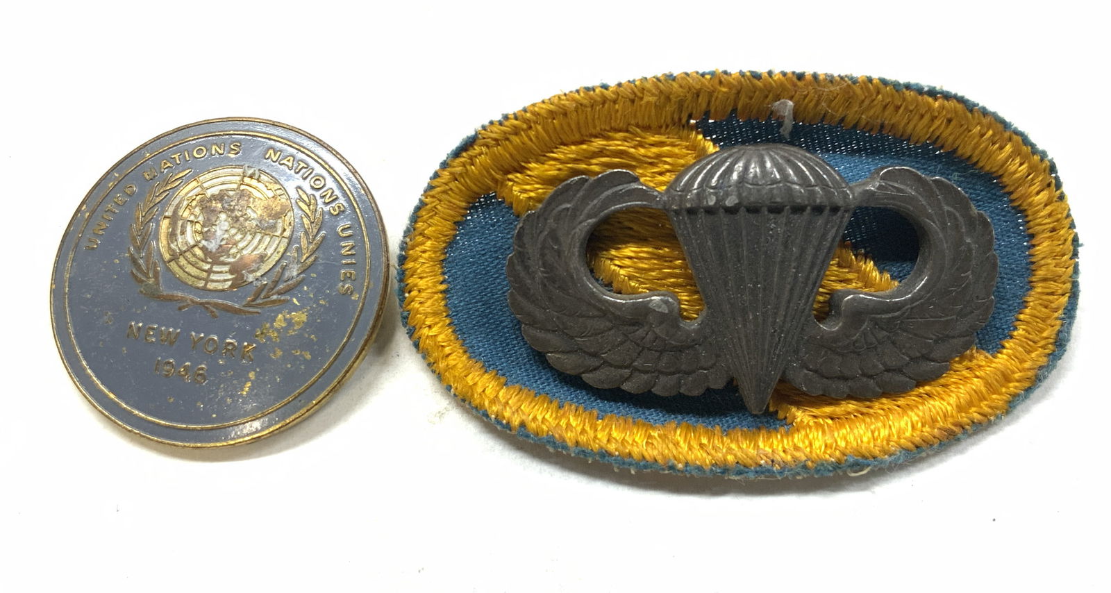 2 Military Pins, US Army Sterling Silver & 1946 UN (1 of 6)