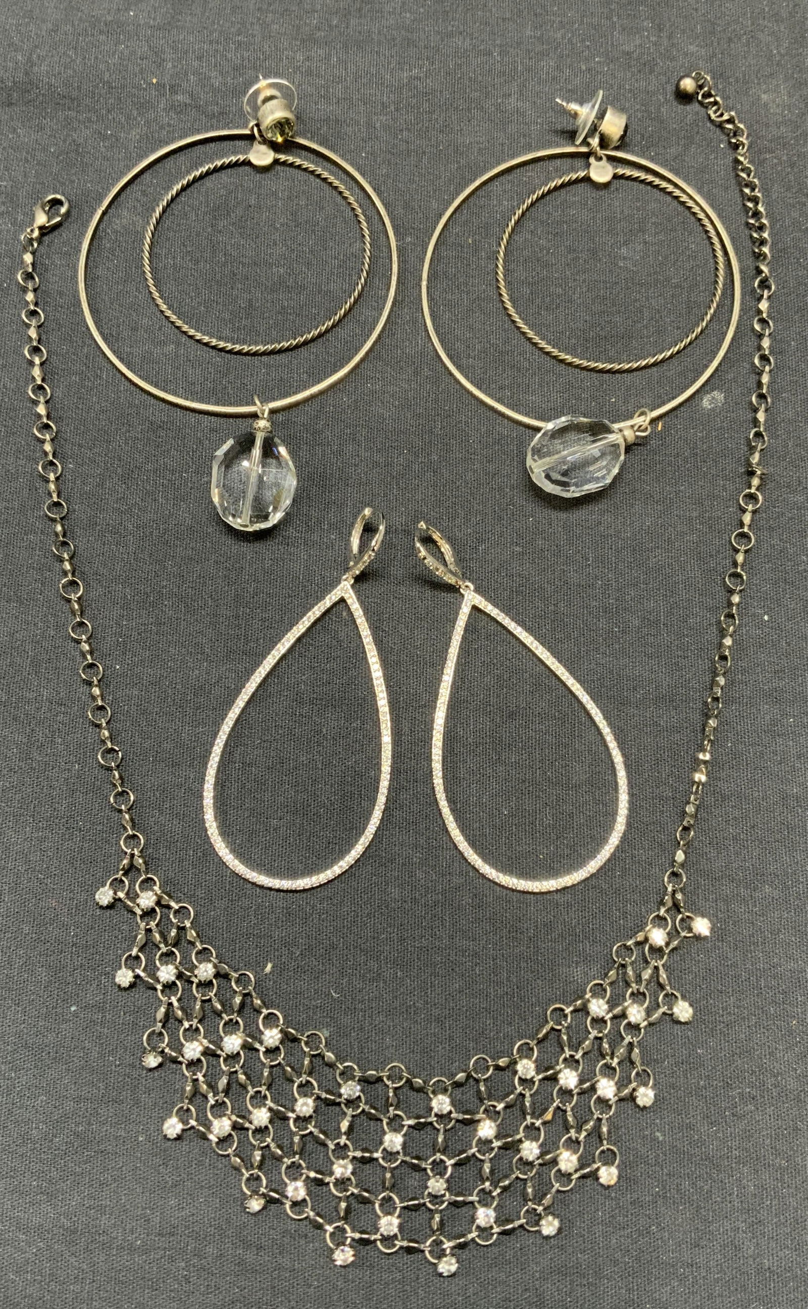 Lot 3 Silver Tone Crystal Dangle Earrings, More (1 of 8)