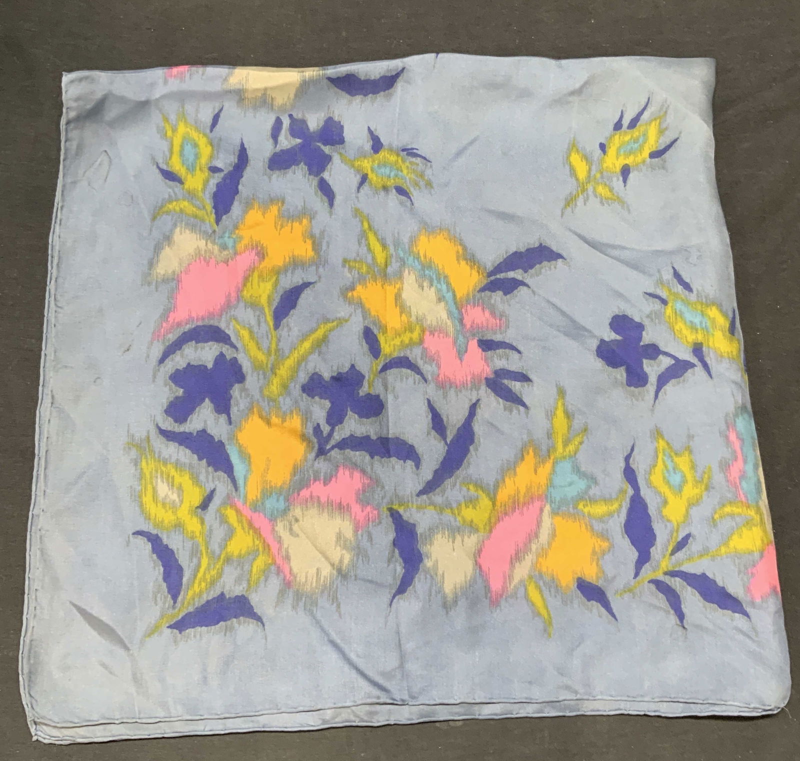 Vintage Blue Floral Silk Scarf (1 of 6)