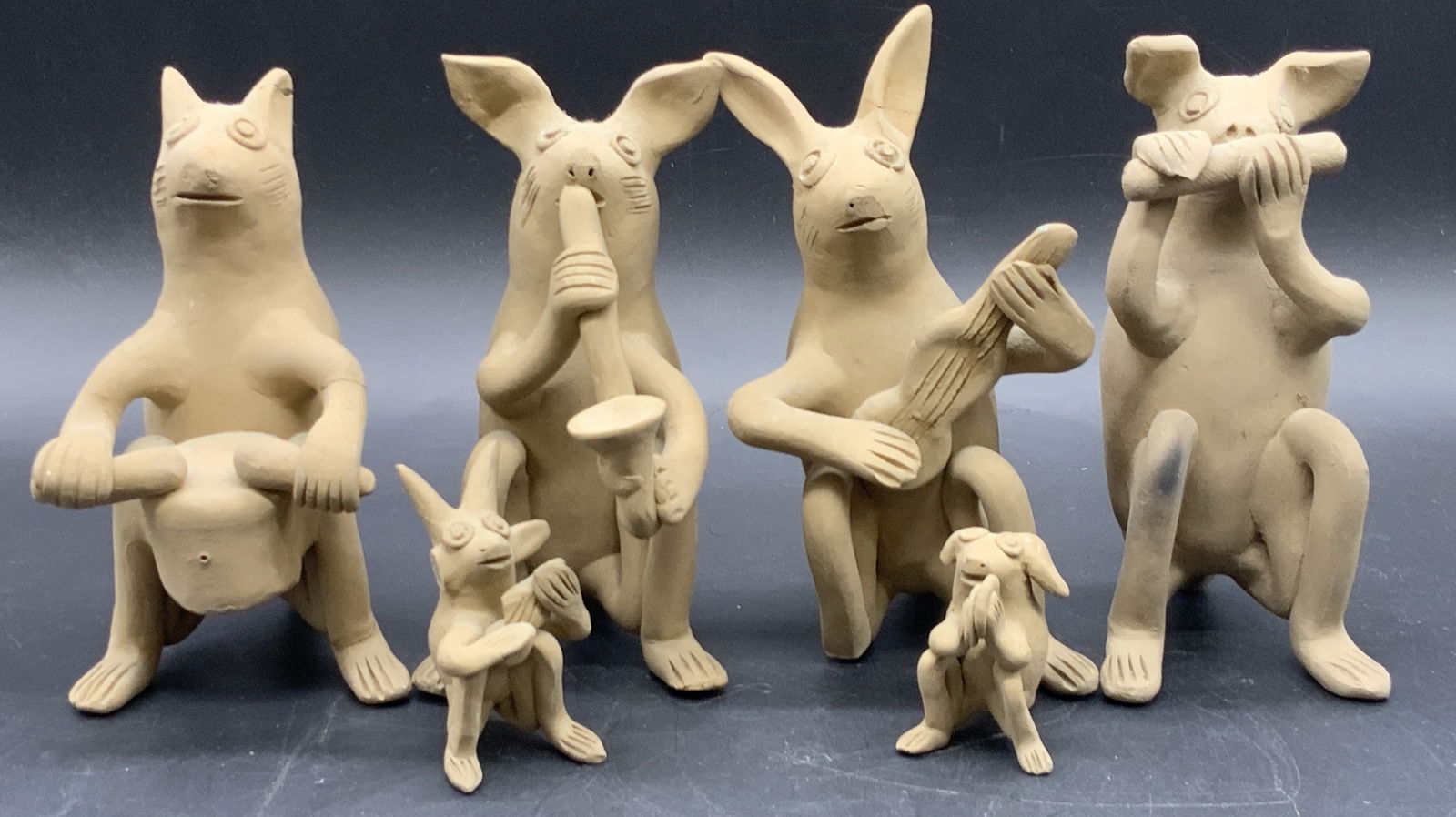 Set 6 Handmade Pottery Animal Orchestra Figurals (1 of 6)