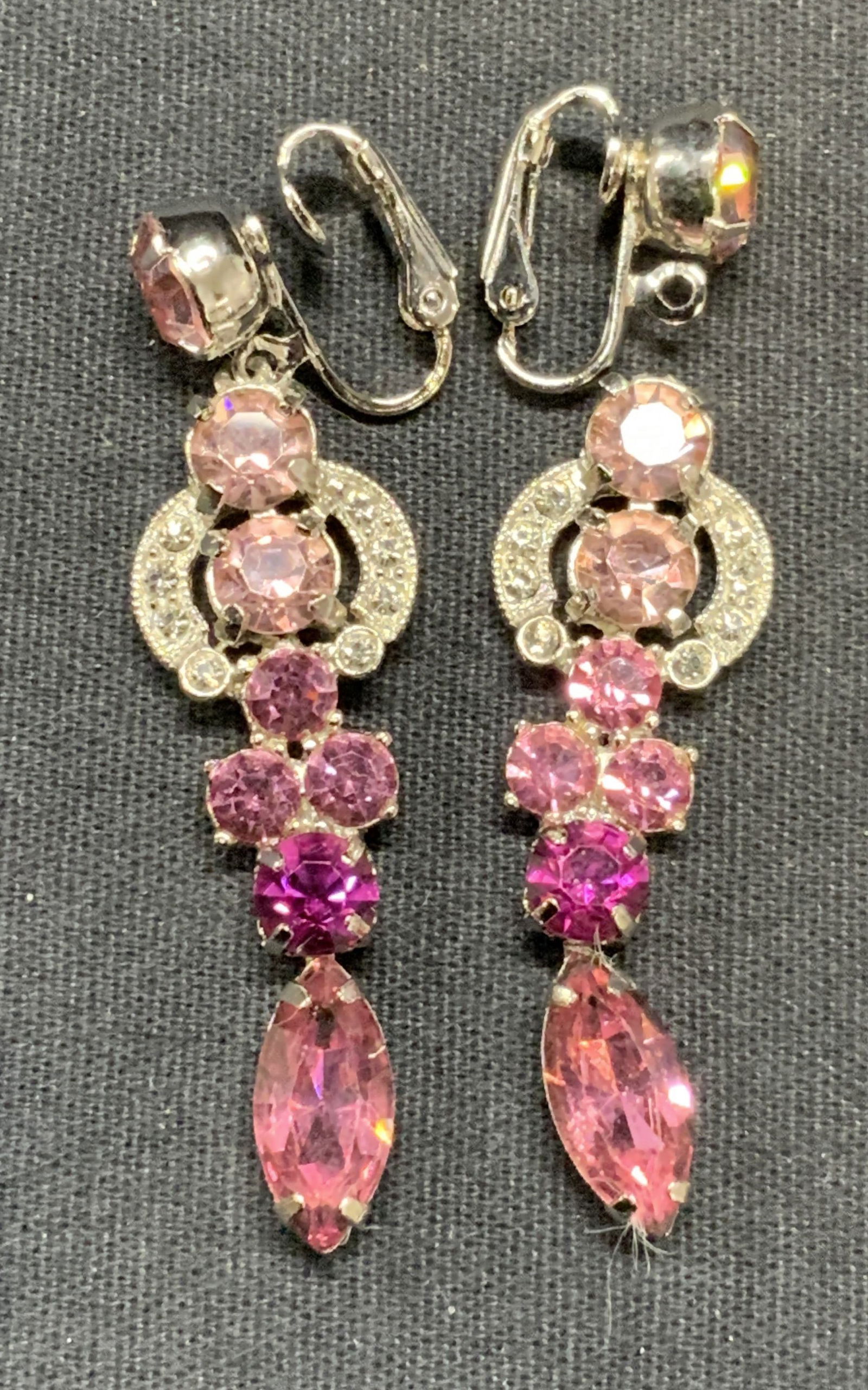 Vintage Silver Tone Pink Crystal Earrings (1 of 6)