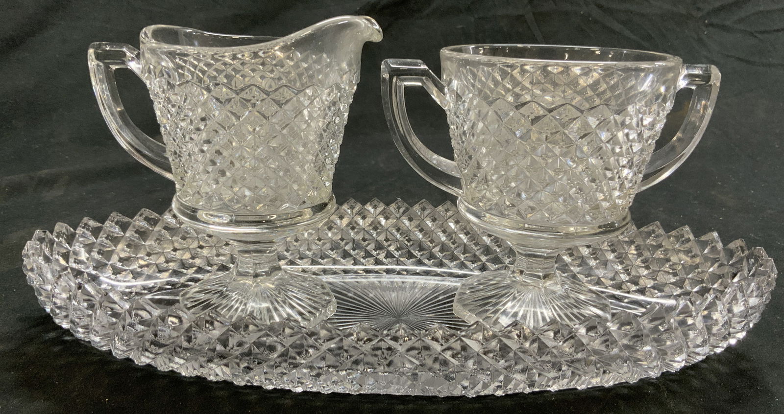 Lot 3 Diamond Cut Glass Sugar Creamer & Tray (1 of 6)