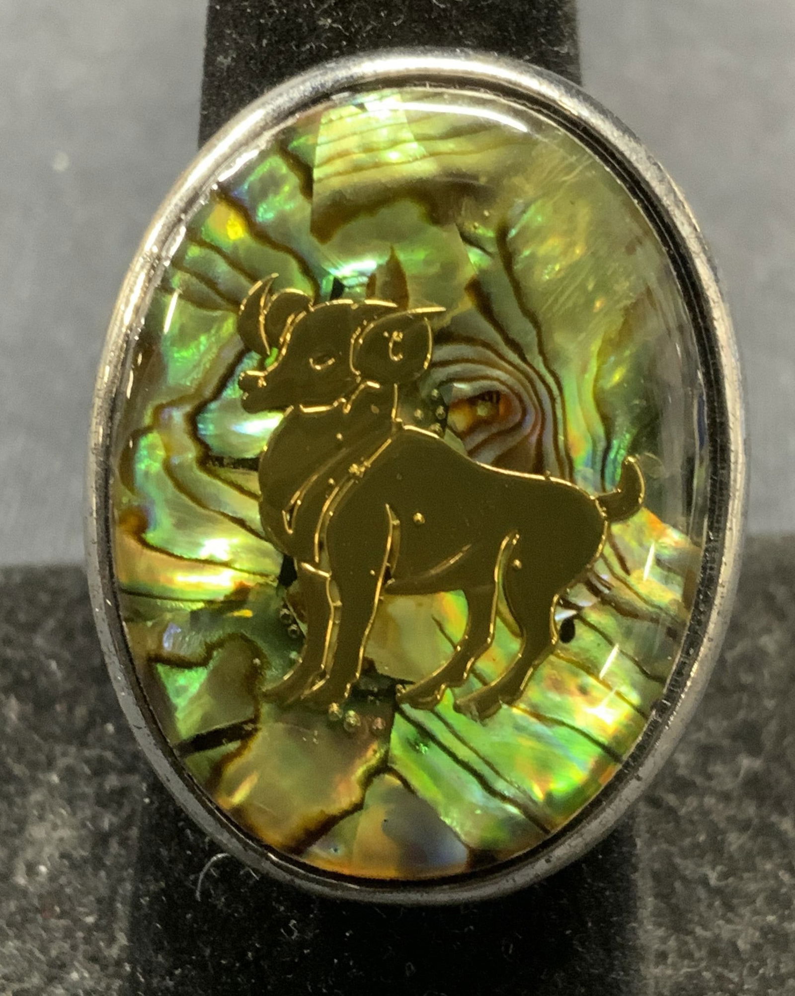 Silver Tone Abalone Style Ram Motif Ring (1 of 6)