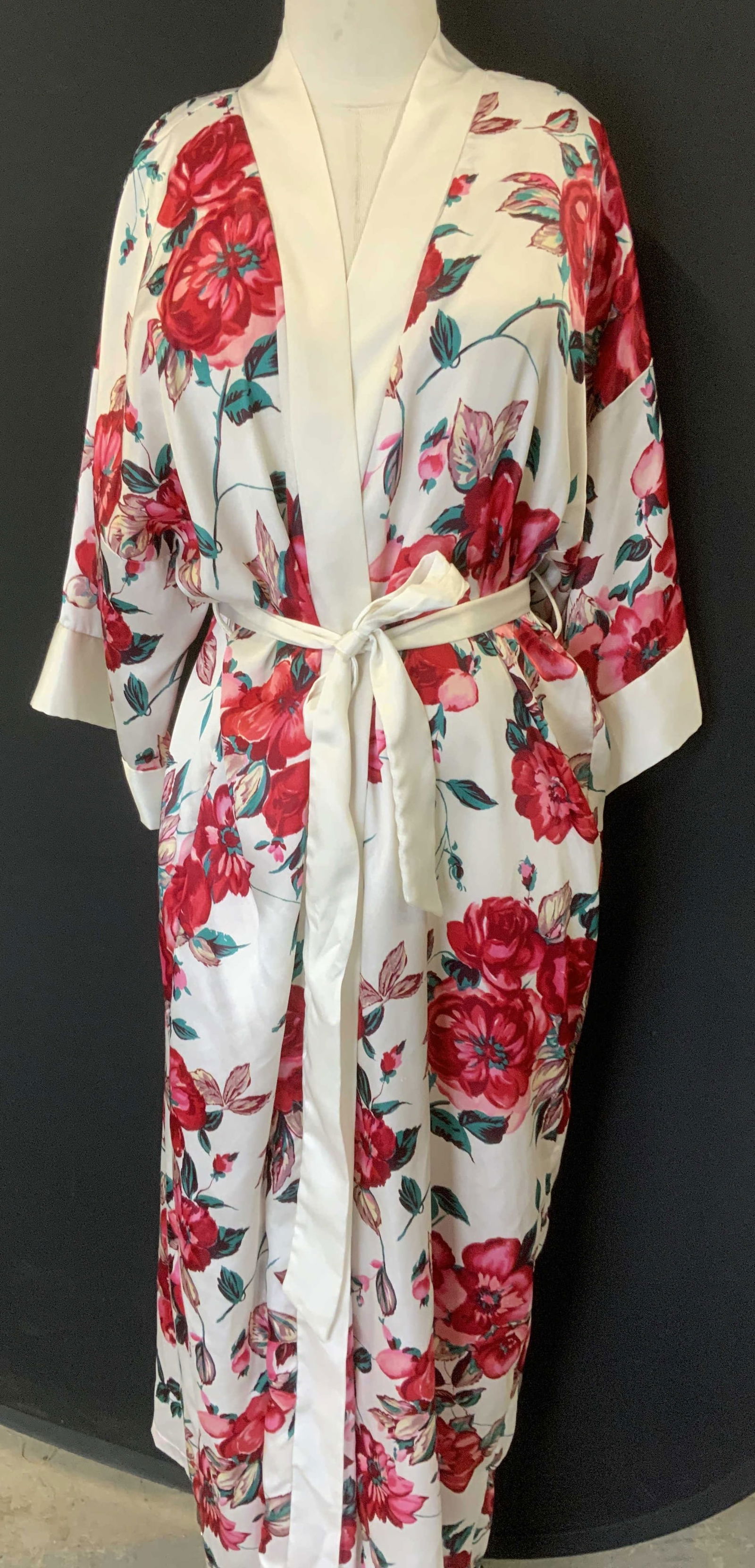 L.A. Intimates Satin Rose Robe with Tie Belt (1 of 9)