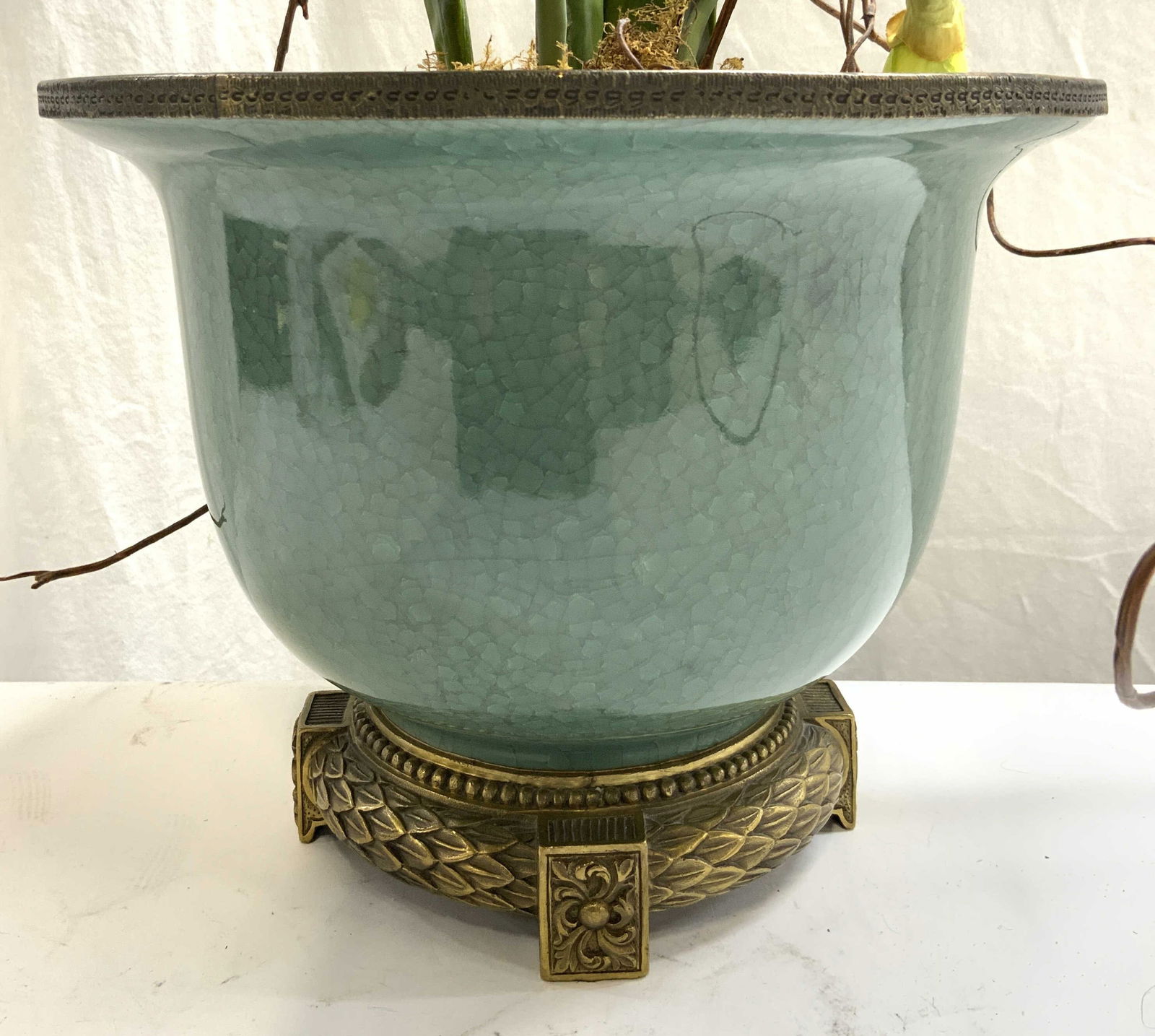 Planter W Gilt Metal Base & Rim (1 of 7)