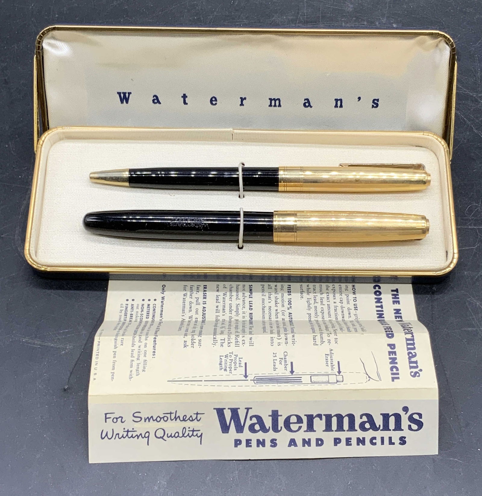WATERMANS 14KT Gold & GF Pen & Pencil W/ Case (1 of 12)