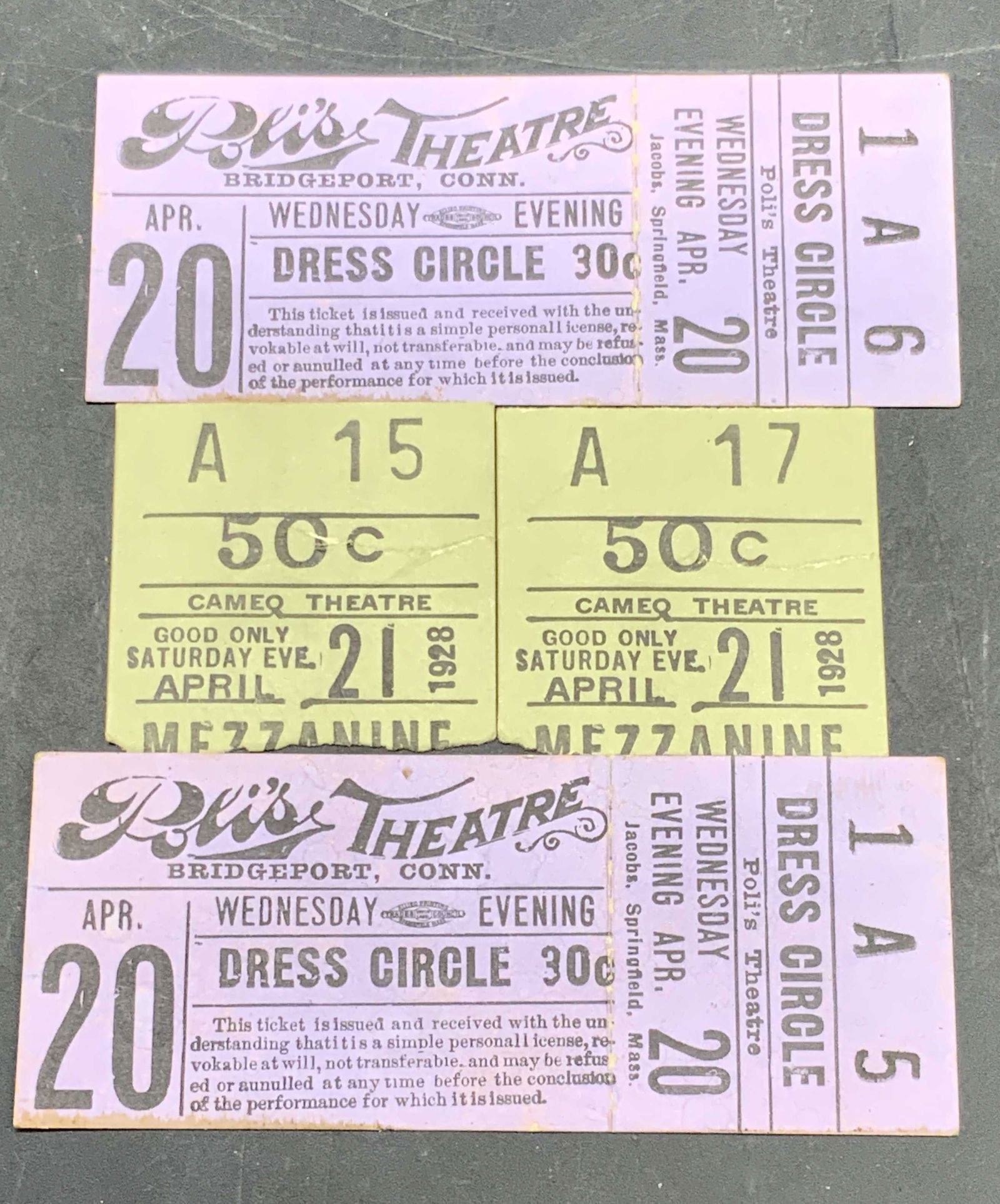 Lot 4 Vintage Ticket Stubs, 1928 Cameo Theater + (1 of 6)