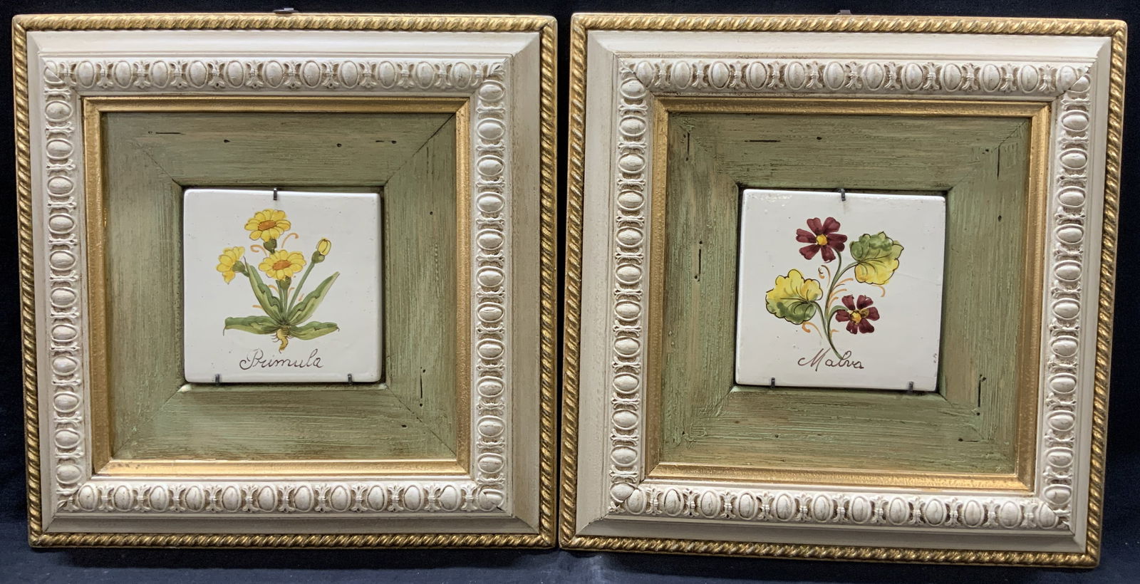 Pr Hand Painted Floral Framed Ceramic Tiles (1 of 9)