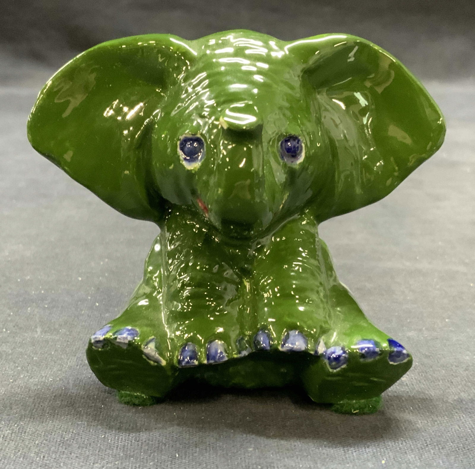 Hand Painted Green Ceramic Elephant Figural (1 of 6)