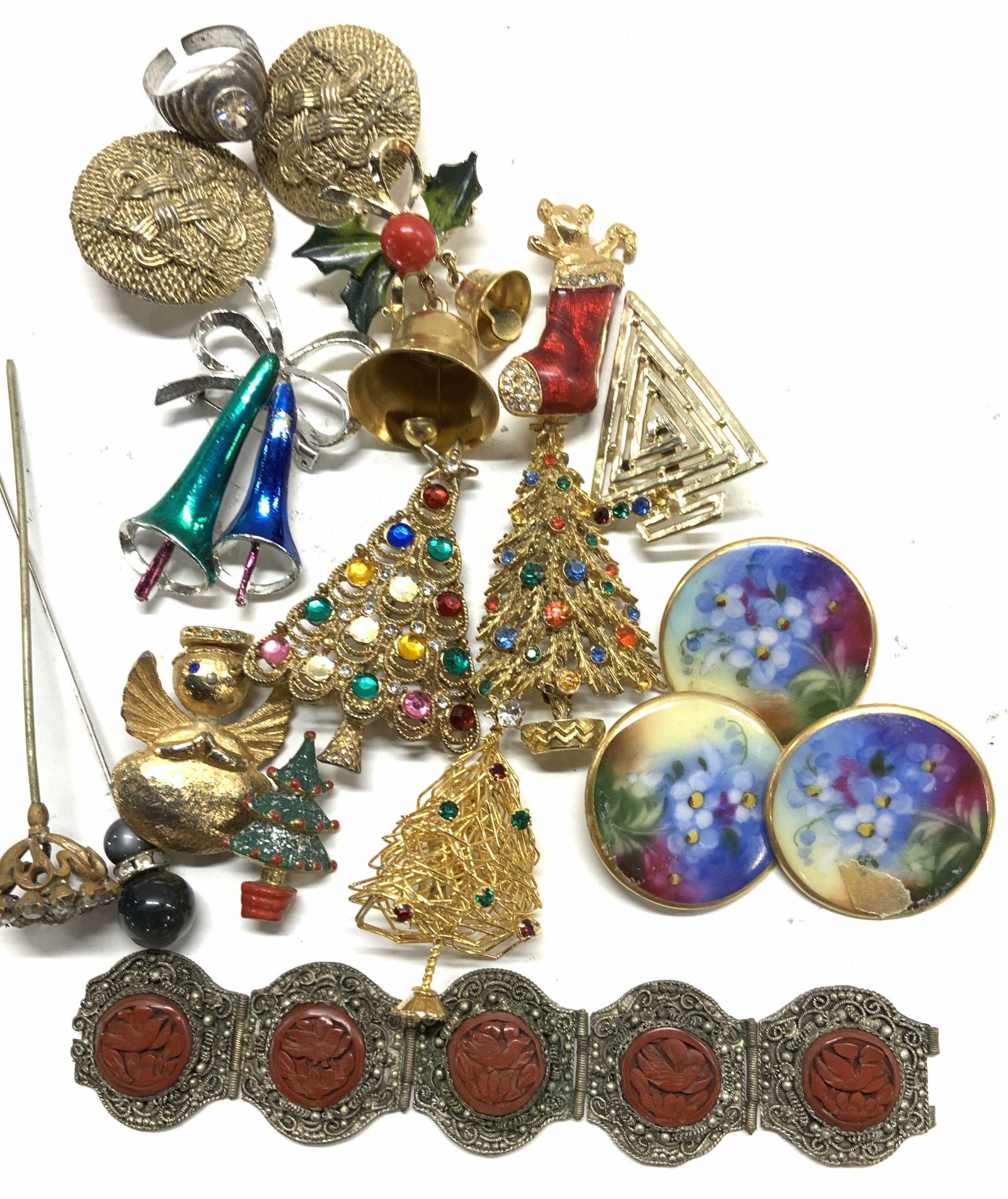 Lot 16 Xmas Brooches, Hat Pins, Sterling Silv Ring (1 of 18)