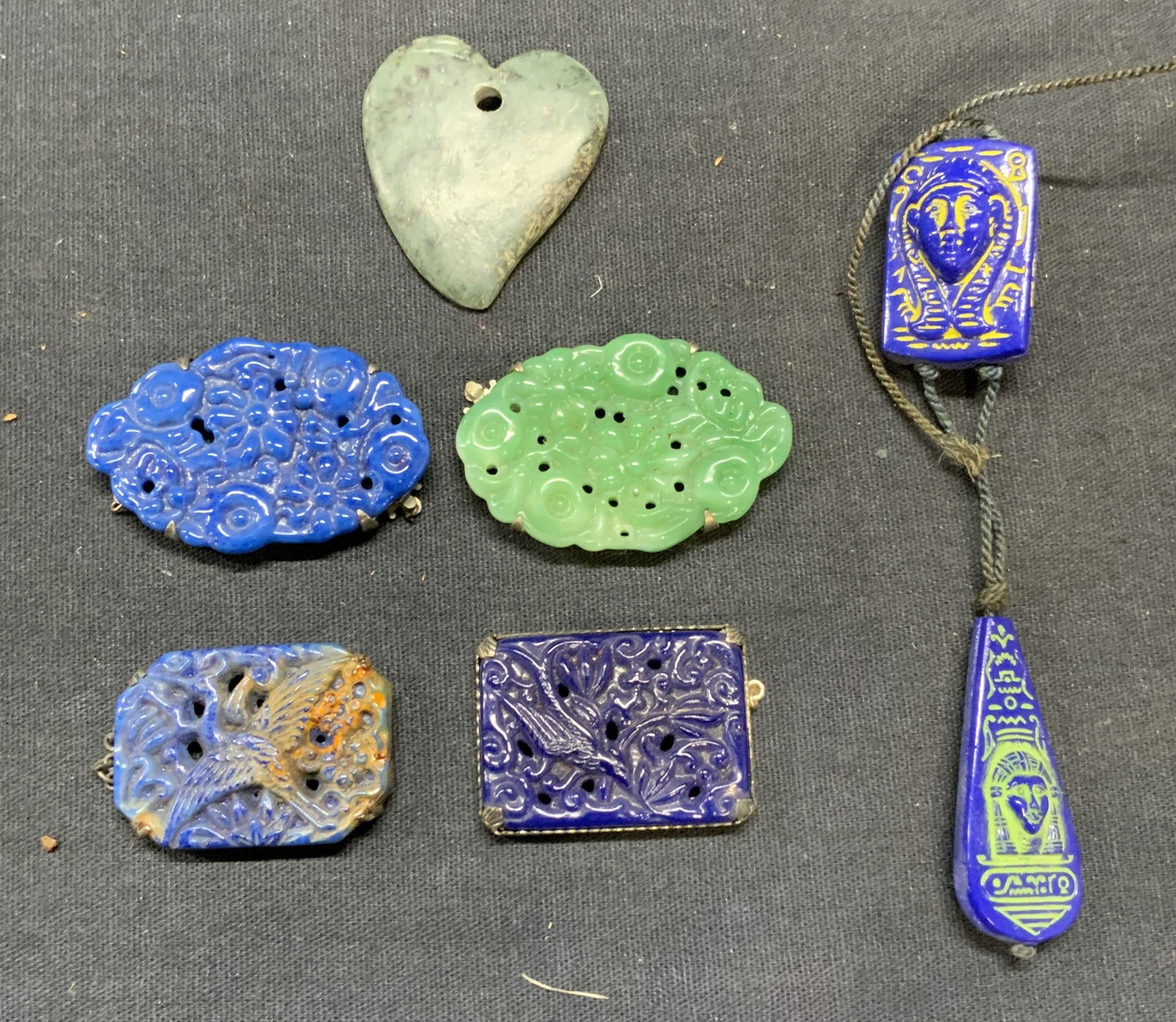 Lot 6 Sterling Silver Craved Stone Pendants + (1 of 8)