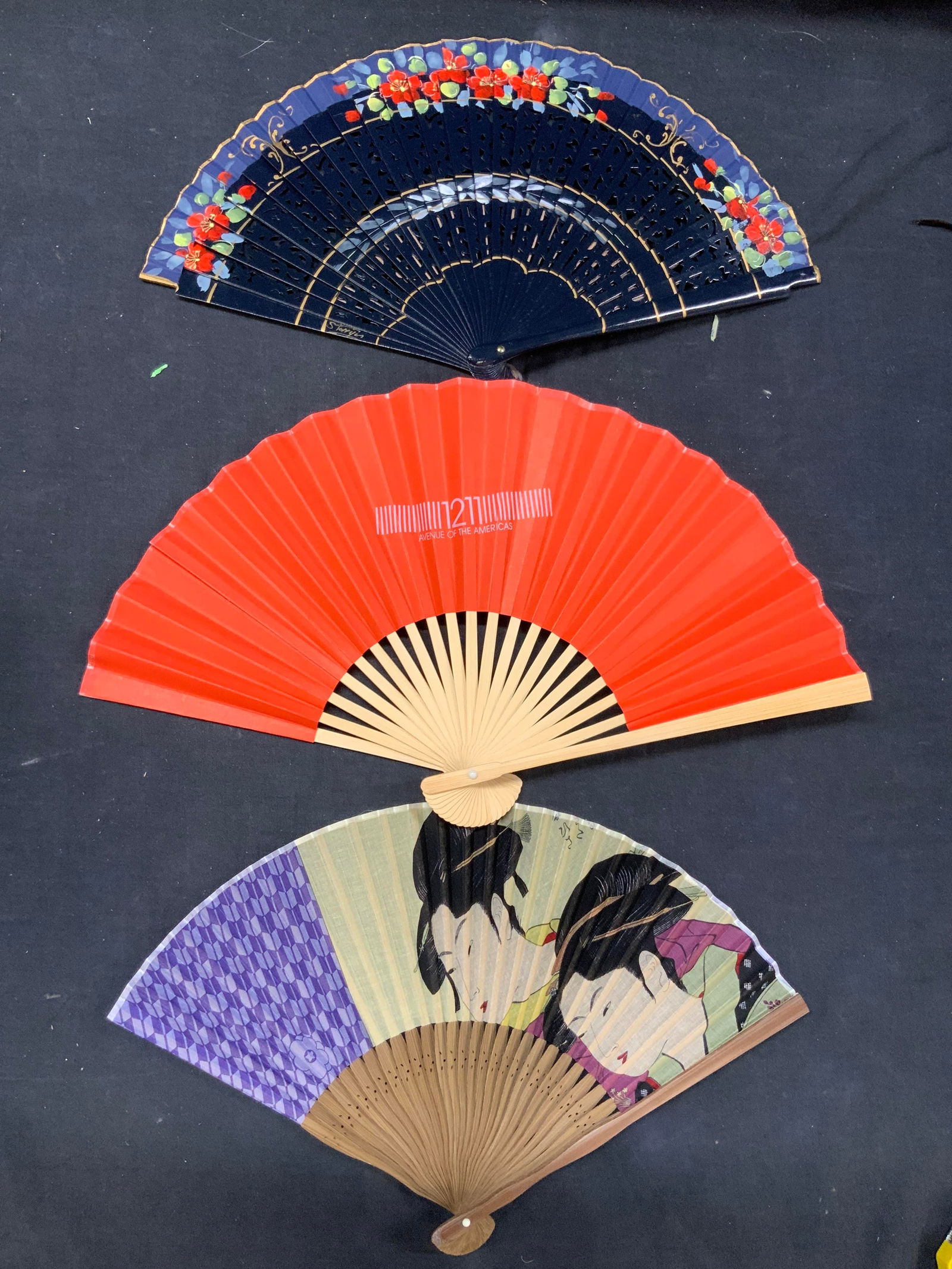 Lot of 3 Vtg Hand Painted & Asian Fans (1 of 8)