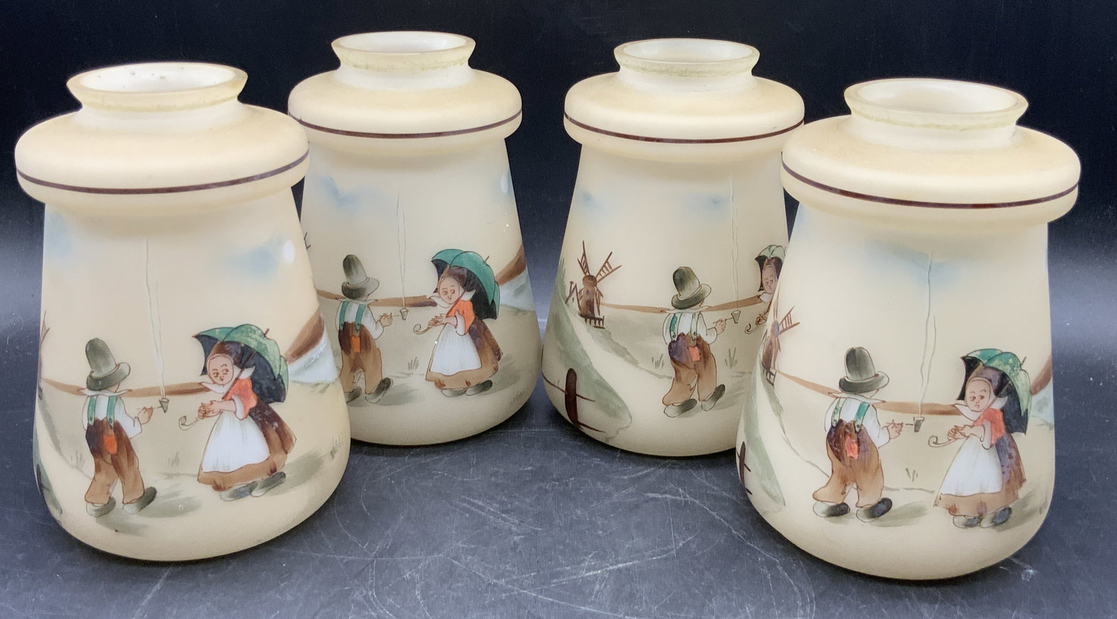 Set 4 Vintage Hand Painted Glass Lamp Shades (1 of 8)