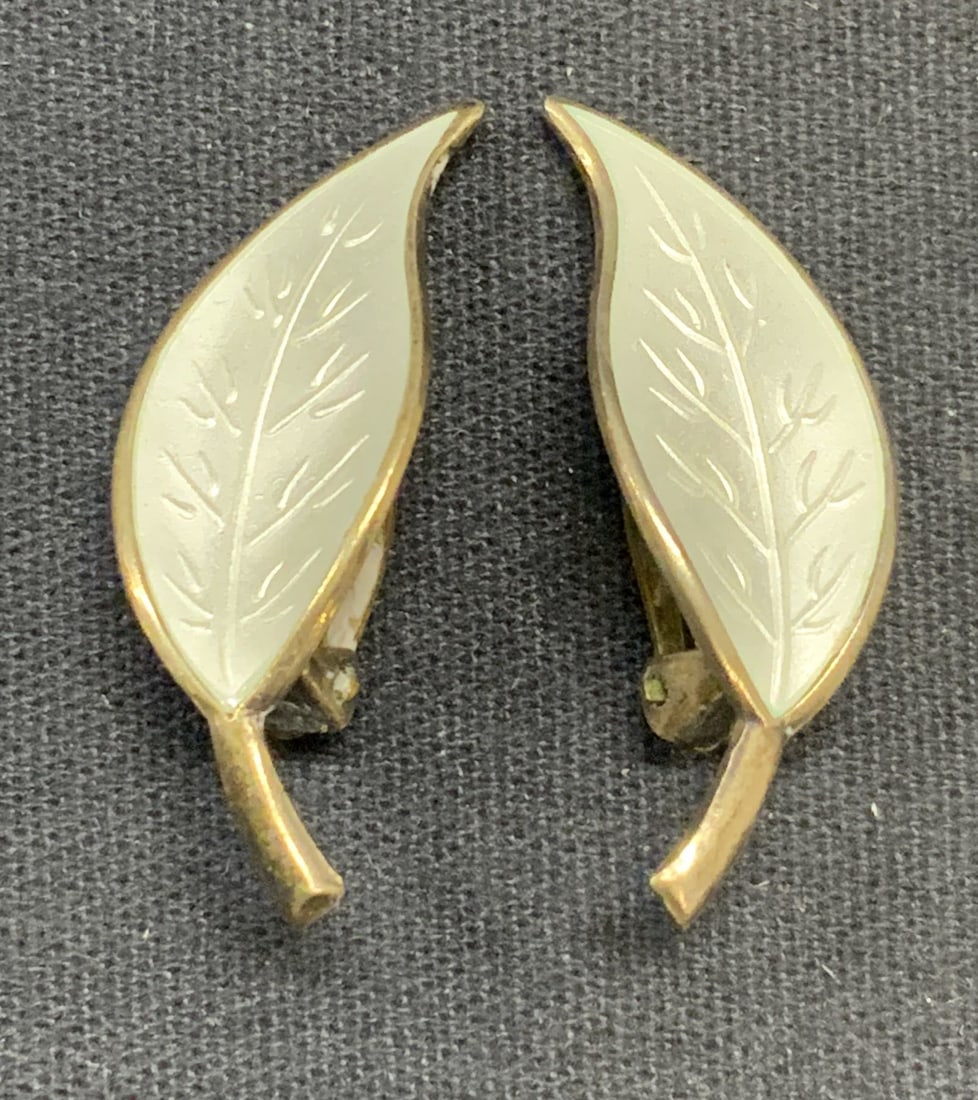 David Andersen Sterling Silver MOP Leaf Earrings (1 of 6)