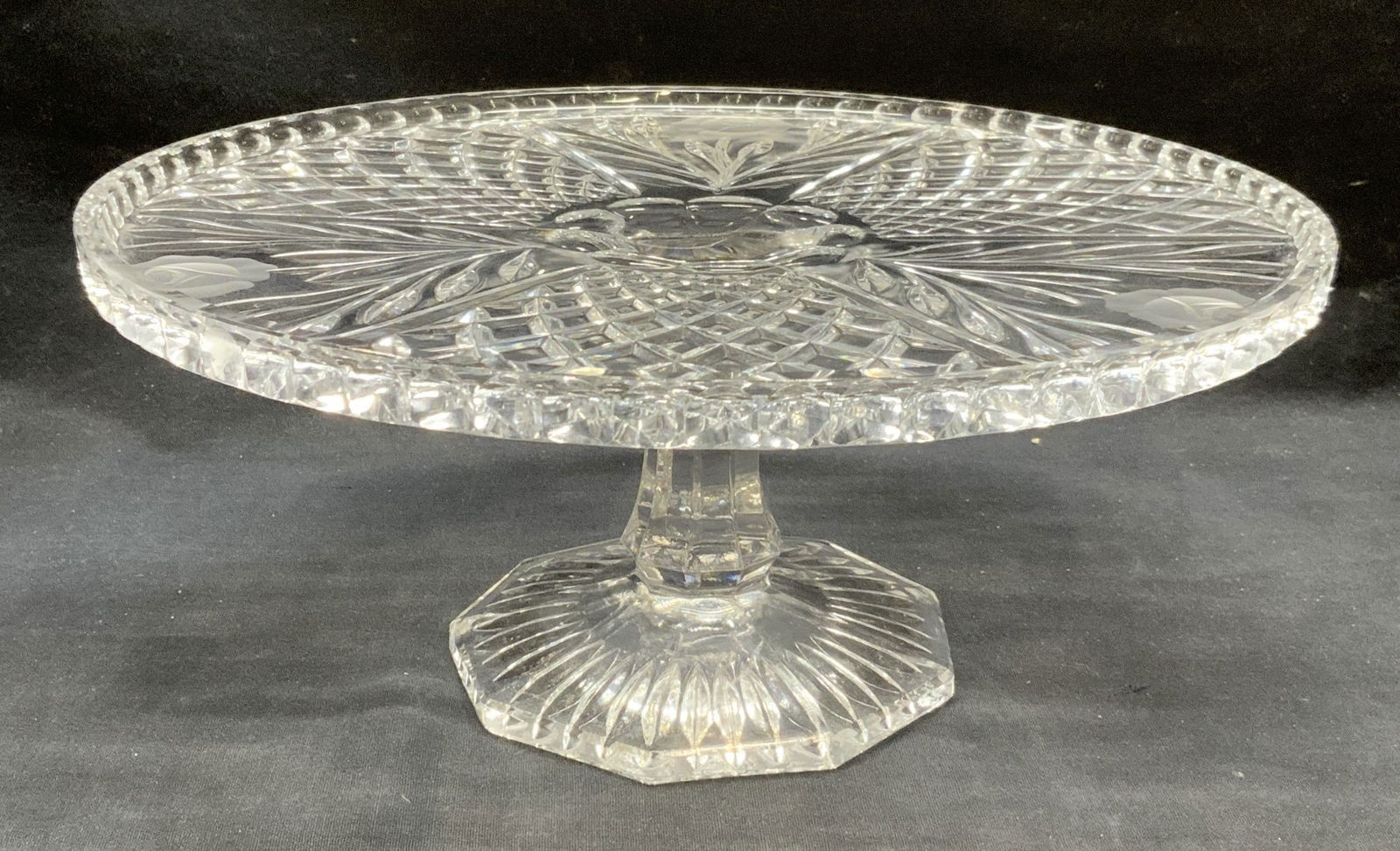 Heavy Cut Crystal Floral Cake Stand (1 of 6)
