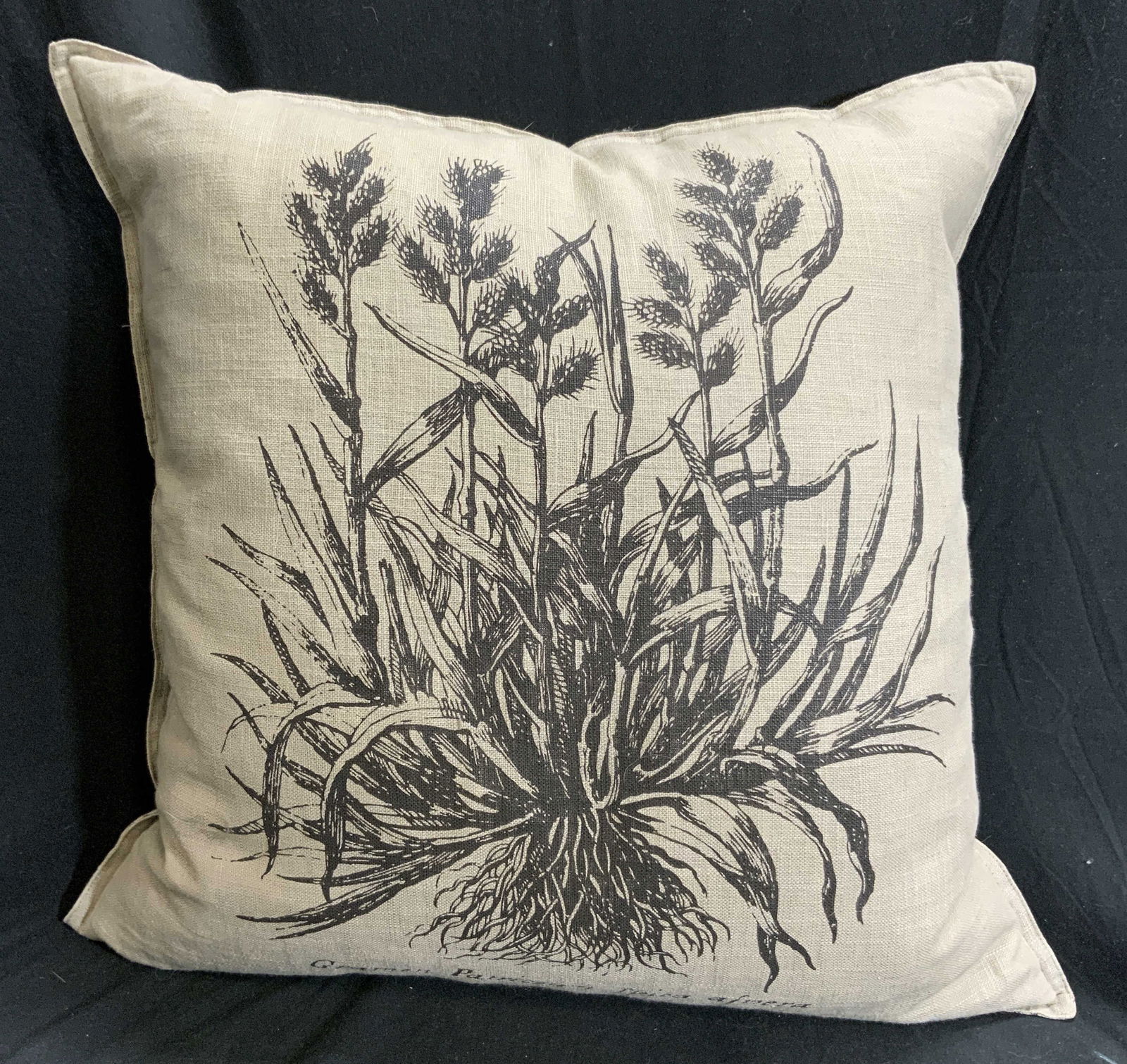 Floral Canvas Pillow Sofa Pillow Home Decor: Pillow is sand toned with brown toned floral, leaf, wheat detail. Pillow exterior appears to be canvas. Pillow measures approximately 18 inches square. Pillow, canvas pillow, sofa pillow, homewares, h