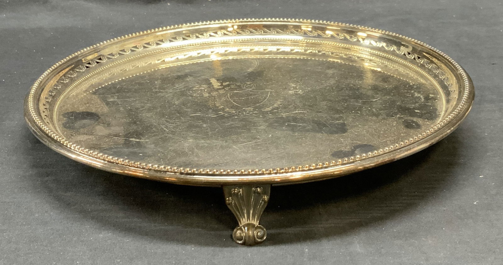 Hallmarked Round Footed Silver Pl Platter England (1 of 7)