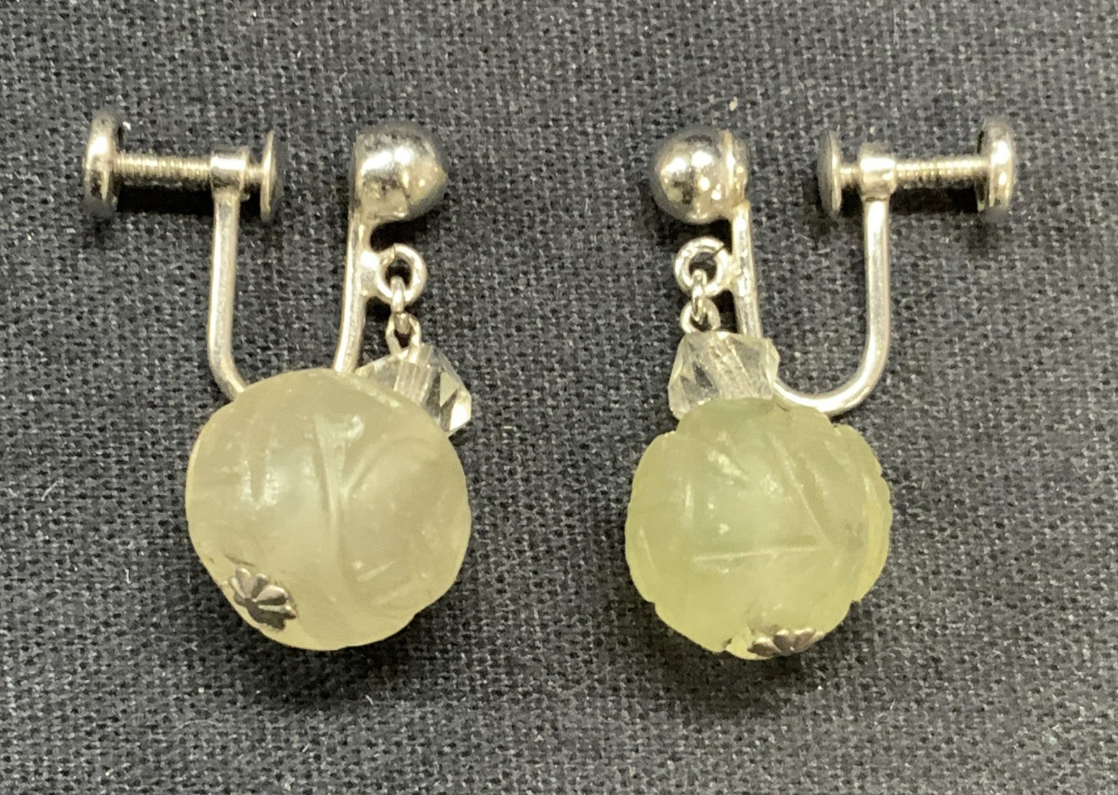 Signed Sterling Silver Carved Green Gem Earrings (1 of 6)