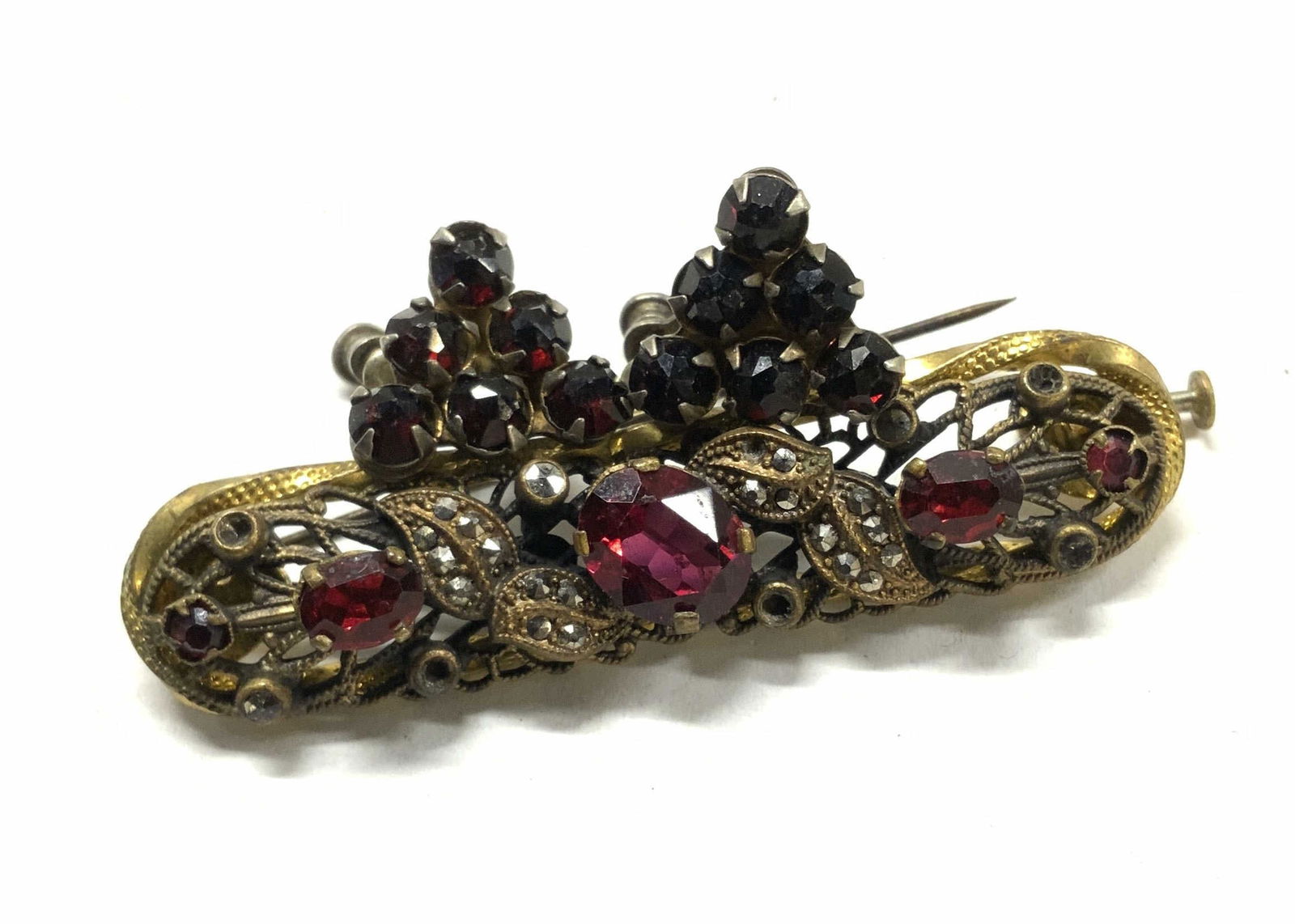 Gilt Glass Ruby Brooch, Pair Sterling Earrings, 3 (1 of 7)