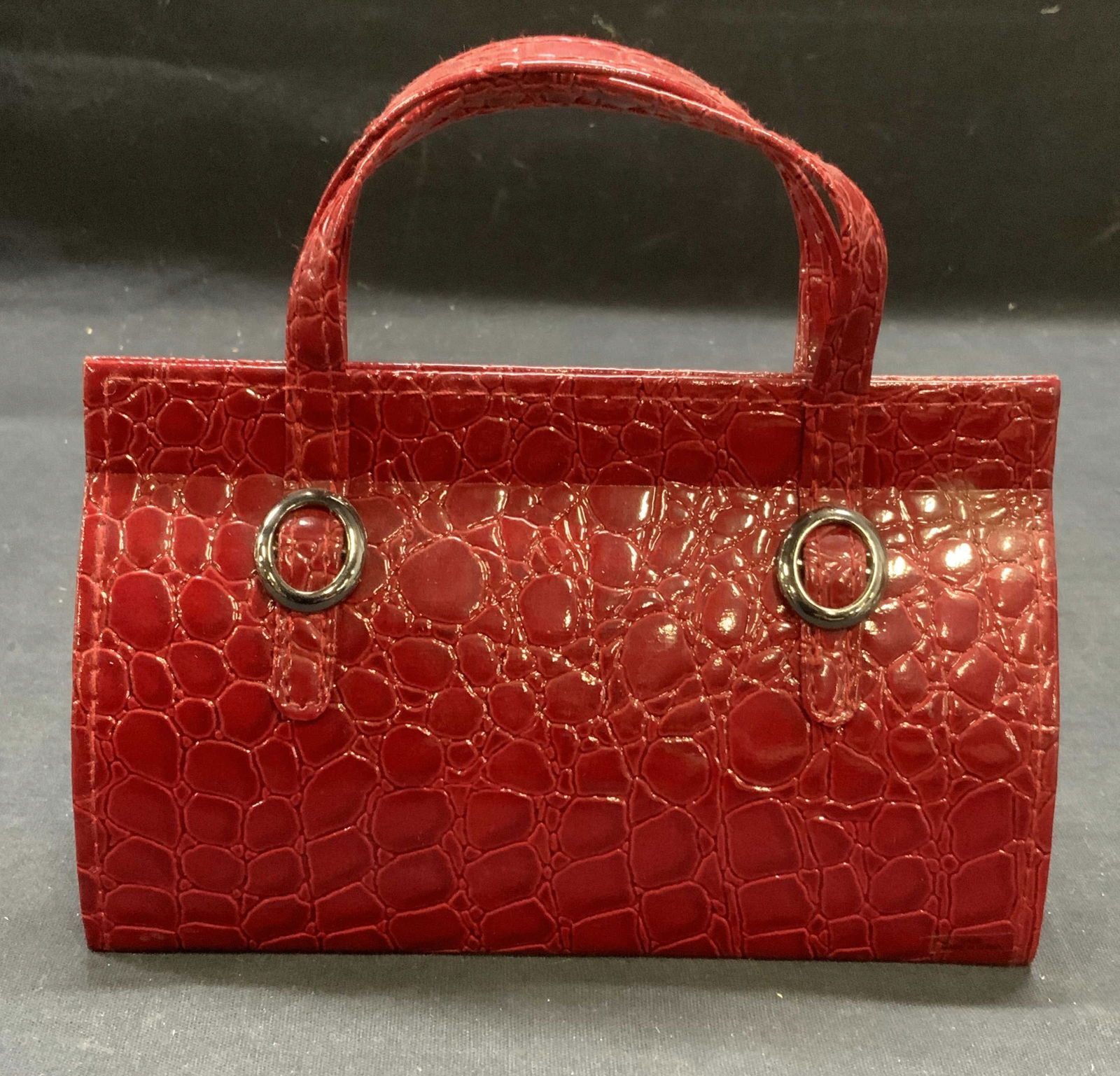 Red Croc Embossed Leather Handbag (1 of 6)