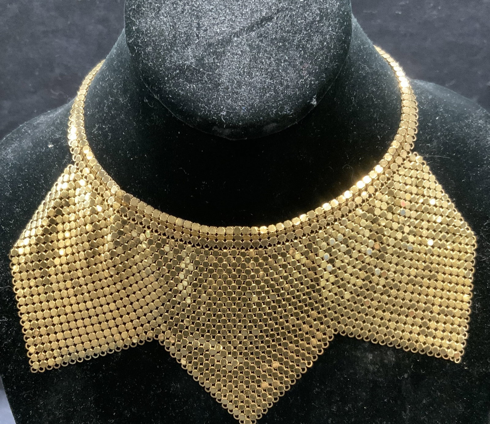 Vintage Gold Tn Mesh Bib Choker Necklace (1 of 6)