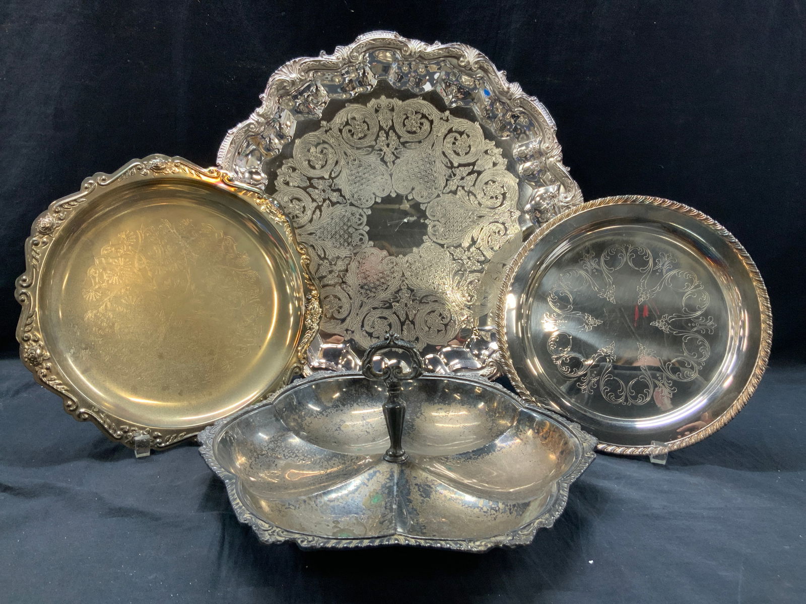 Lot 4 Vtg Silver Plate Platters, Oneida & More (1 of 12)