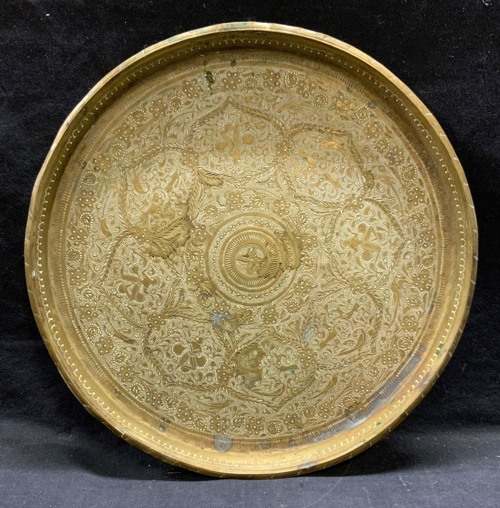 Vintage Round Etched Brass Tray (1 of 7)