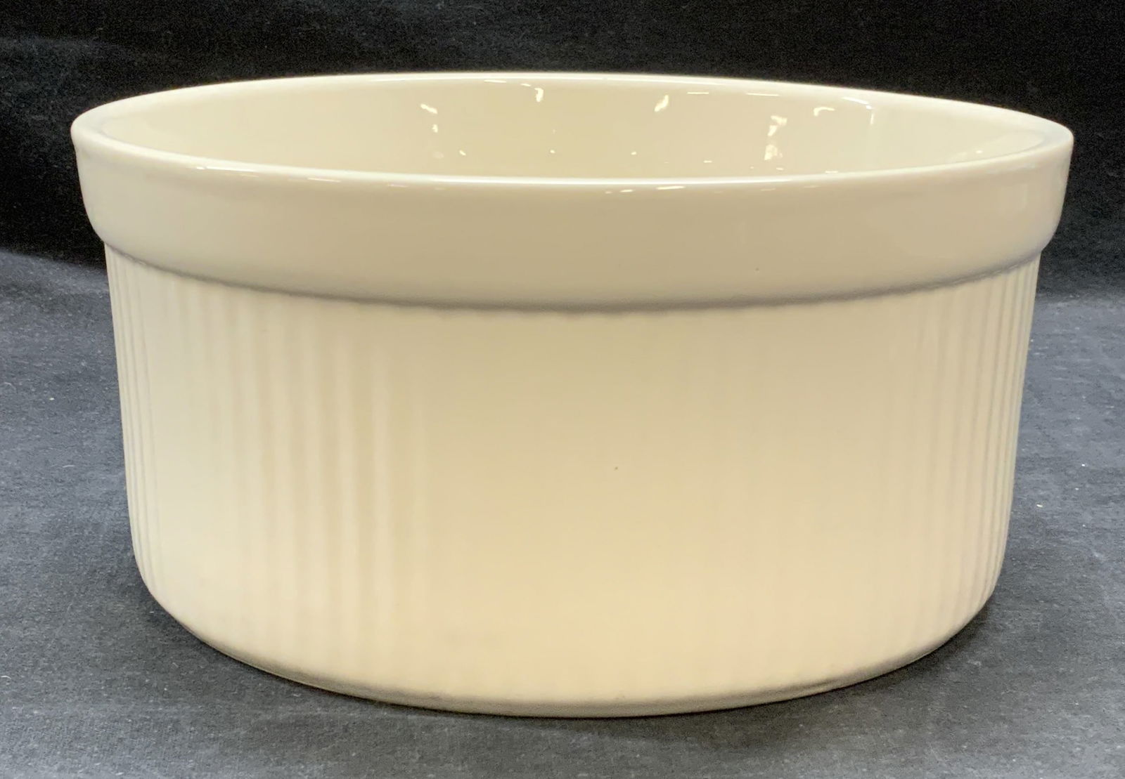 Signed White Ceramic Ribbed Bowl (1 of 6)