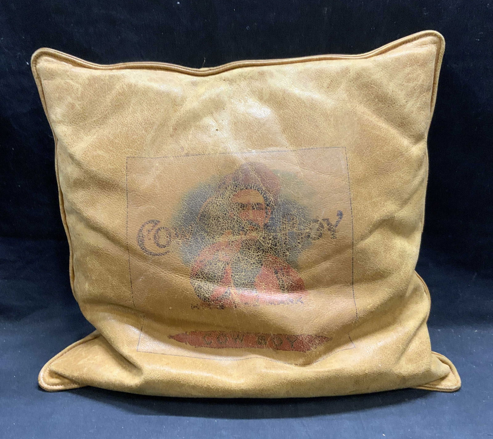Vintage Tan Leather Cowboy Motif Pillow (1 of 6)