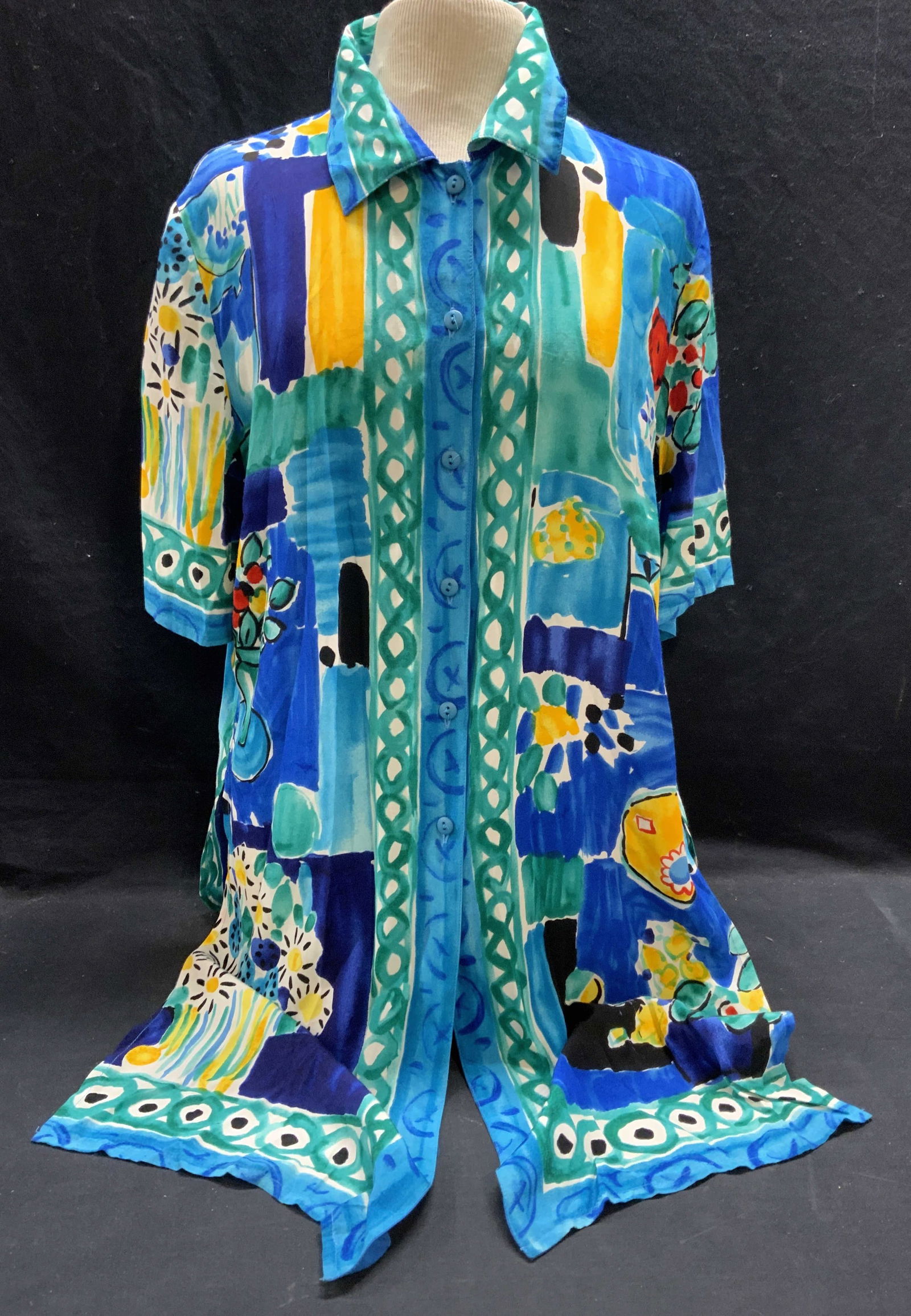 Gottex Blue Floral Print Button Up Top, Israel (1 of 6)