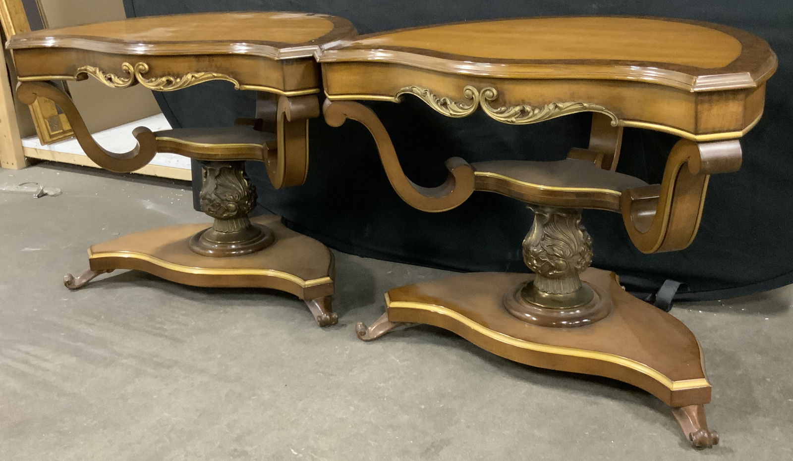 Pr Vintage Ornate Carved Wood & Brass Side Tables (1 of 14)