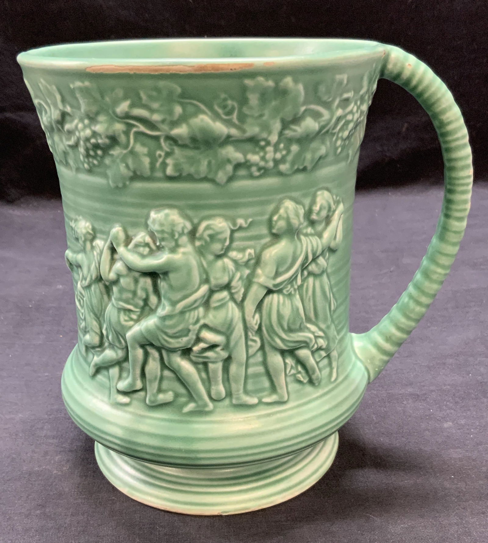Vintage Bacchauti Pottery Green Roman Relief Jug (1 of 7)